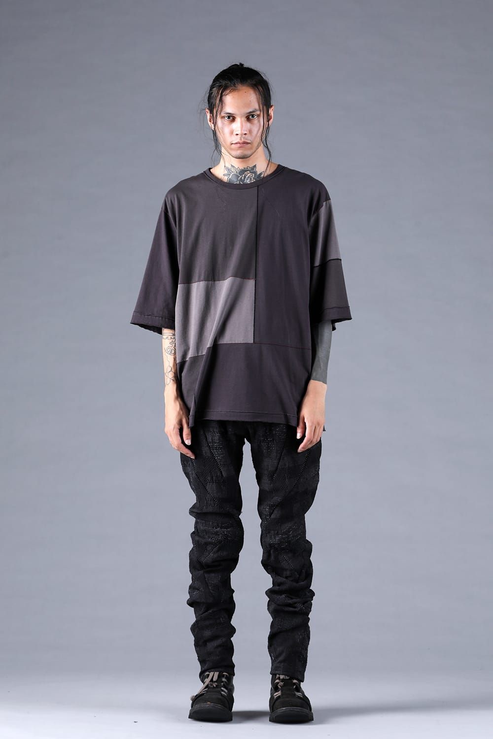 Multi Color Patchwork T-shirt"Charcoal" / マルチカラーパッチワークTシャツ"チャコール"