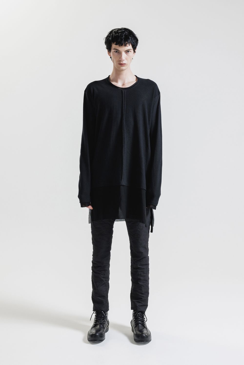 Imitation Linen Cotton Layerd Long Sleeve Tee"Black" / イミテーションリネンコットンレイヤードロングスリーブTee"ブラック"