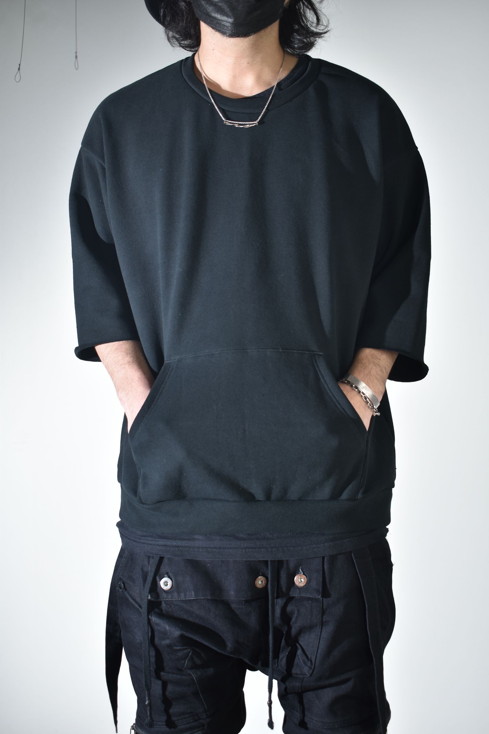 Short Sleeve Sweatshirt with Pocket"Black" / ショートスリーブスウェットシャツ ウィズポケット"ブラック"