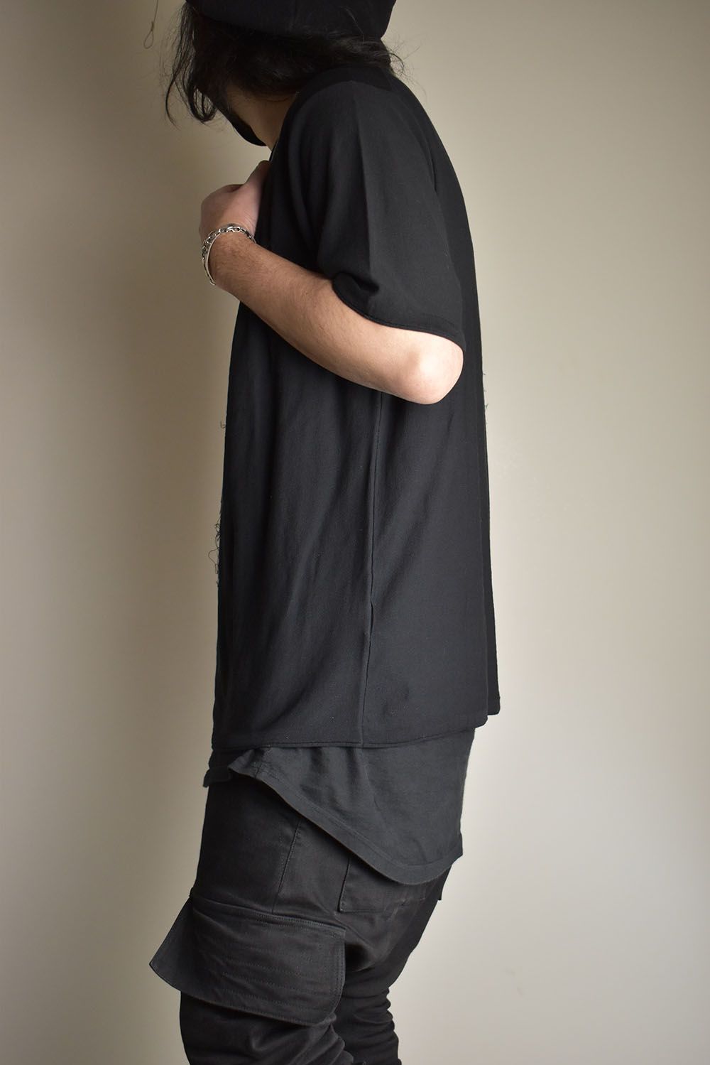 Over Sized Short Sleeve 14GG Knit Pullover"Black"/オーバーサイズドショートスリーブニットプルオーバー"ブラック"