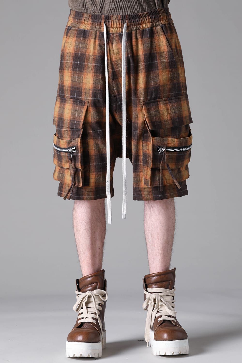 《2026AW先行予約》Plaid Sarrouel Shorts"Soft Greige / Black Camel / Warm Brown" / サルエルショーツ"ソフトグレージュ/ブラックキャメル/ウォームブラウン"