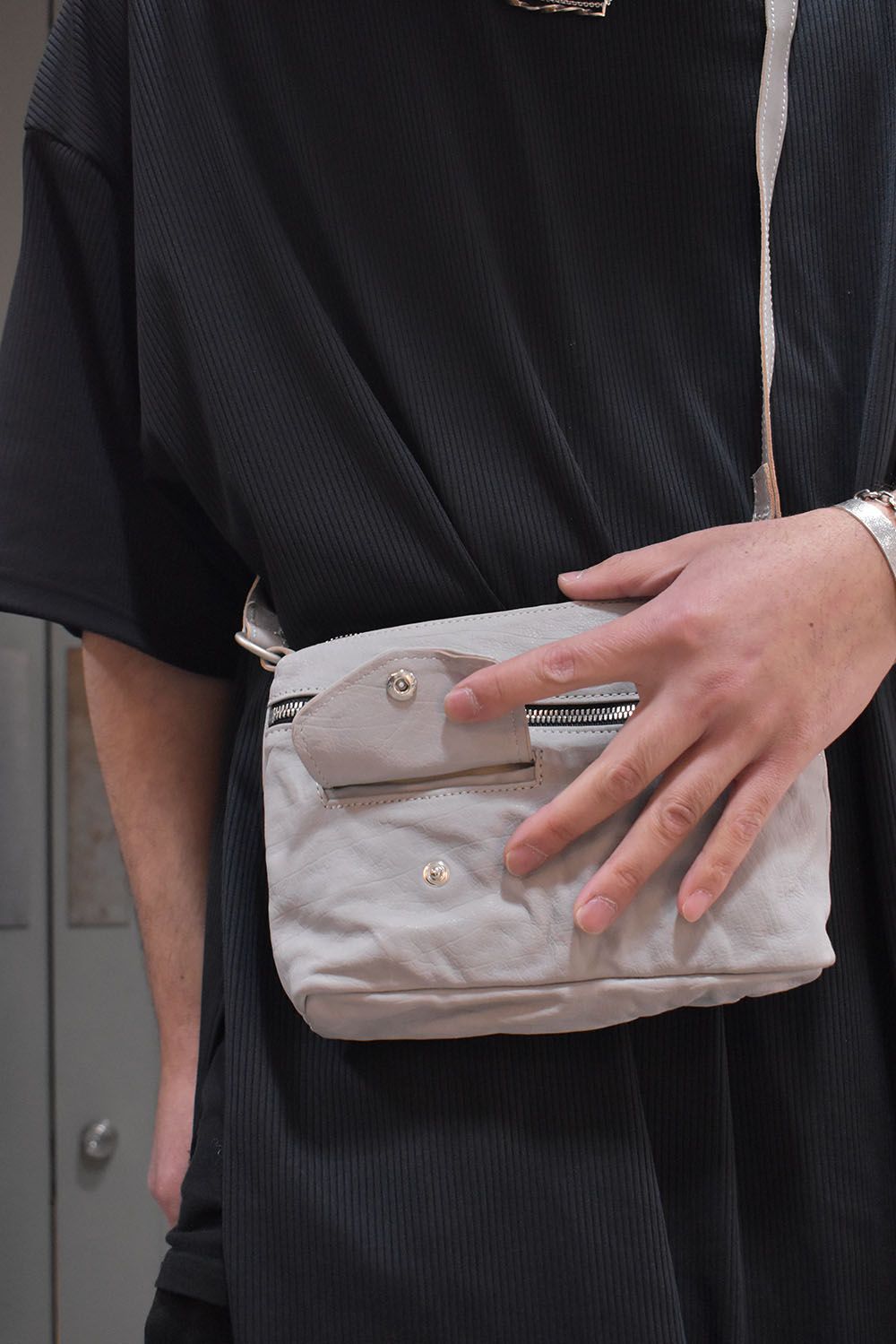 Japan Calf Product Wash Rider's Succotch"White" / ジャパンカーフ製品洗いライダースサコッシュ"ホワイト"