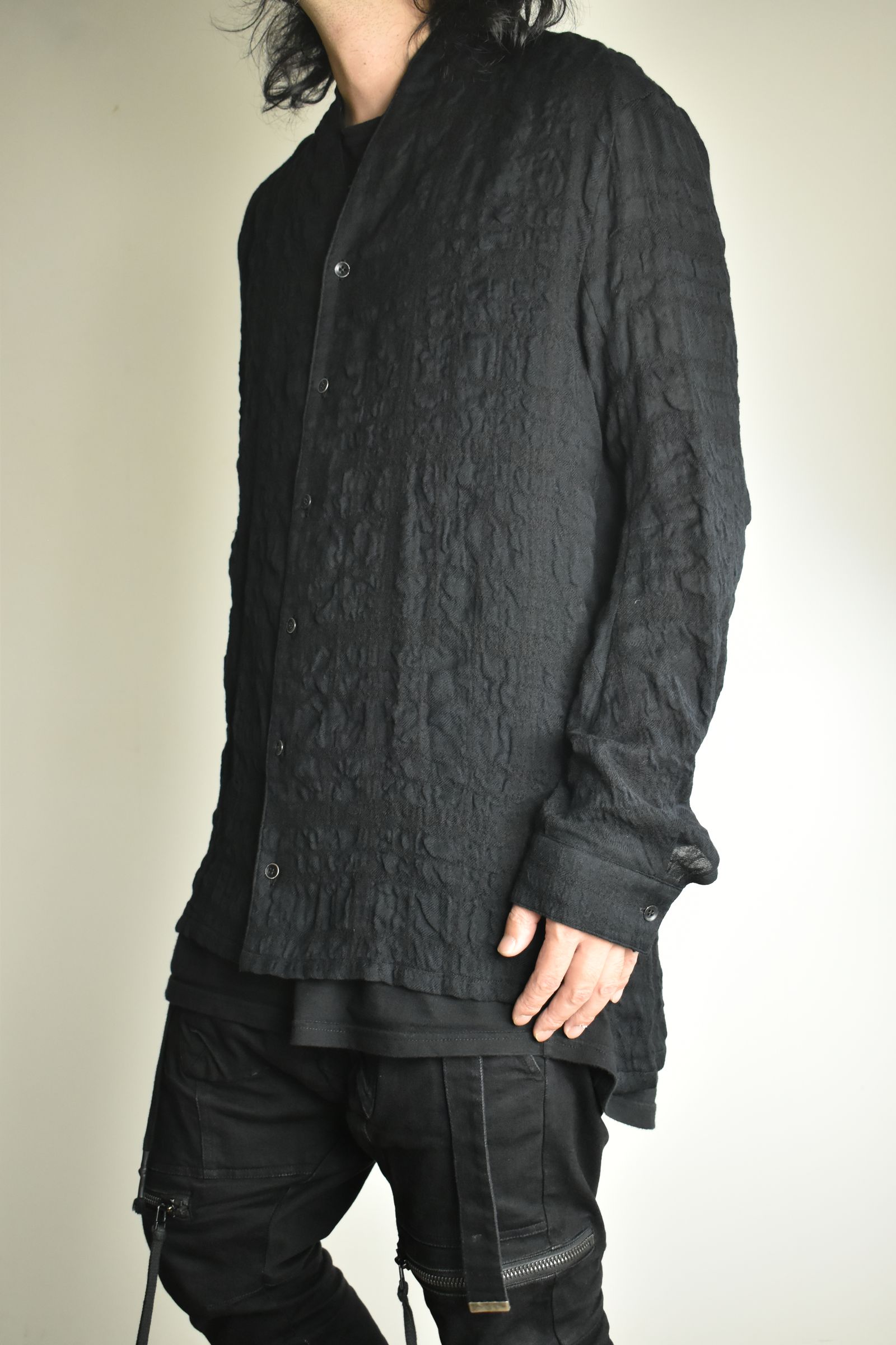 Shadow Check Shawl Collar Shirt"Black" / シャドウチェックショールカラーシャツ"ブラック"