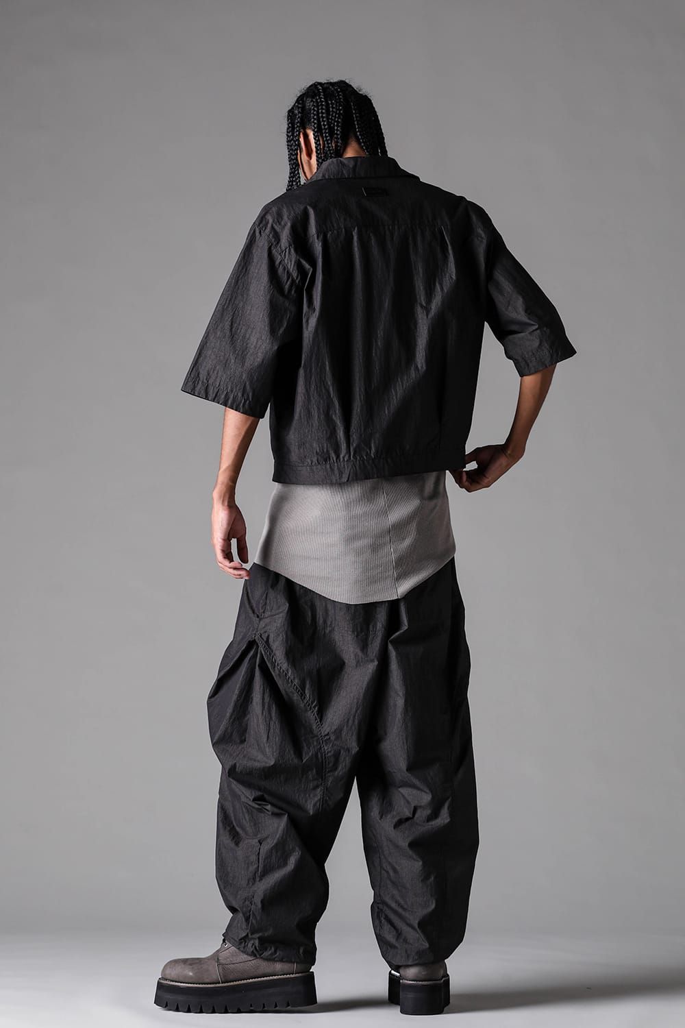 《2027SS先行予約》Cotton Nylon Zip Half Sleeve Shirts"Black" / コットンナイロンジップハーフスリーブシャツブラック"