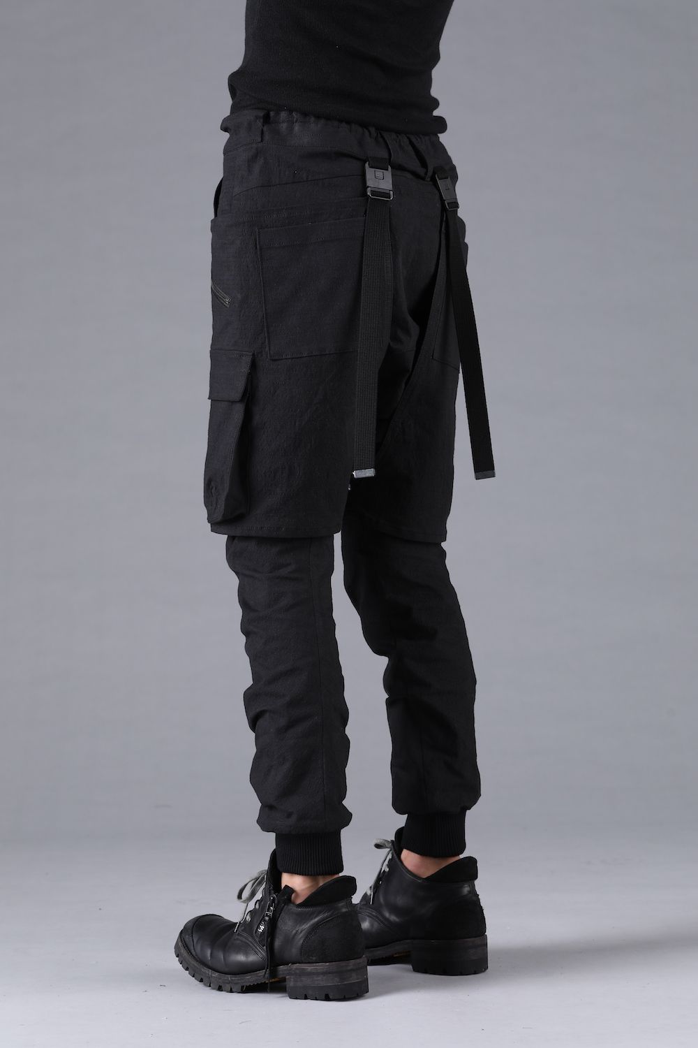 Ripstop Detachable Shorts Layered Cargo Jog Pants"Black" / リップストップデタッチャブルショーツレイヤードカーゴジョグパンツ"ブラック"