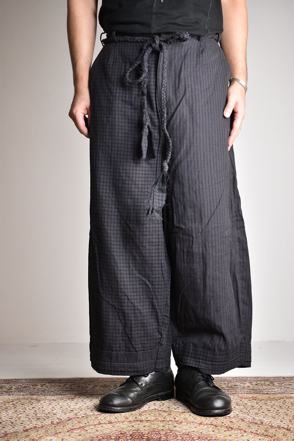 Check×Stripe Wide Pants"Black"/チェック × ストライプワイドパンツ"ブラック"