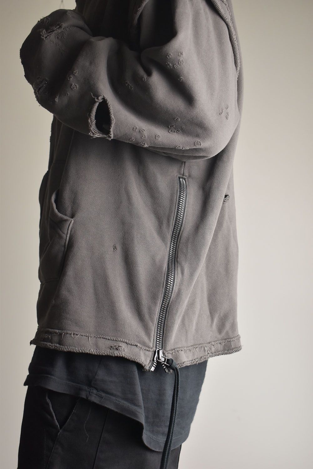 Untwisted Sweat Oversized Pullover Hoodie "Charcoal" / 無撚糸裏毛オーバーサイズプルオーバーフーディー"チャコール"
