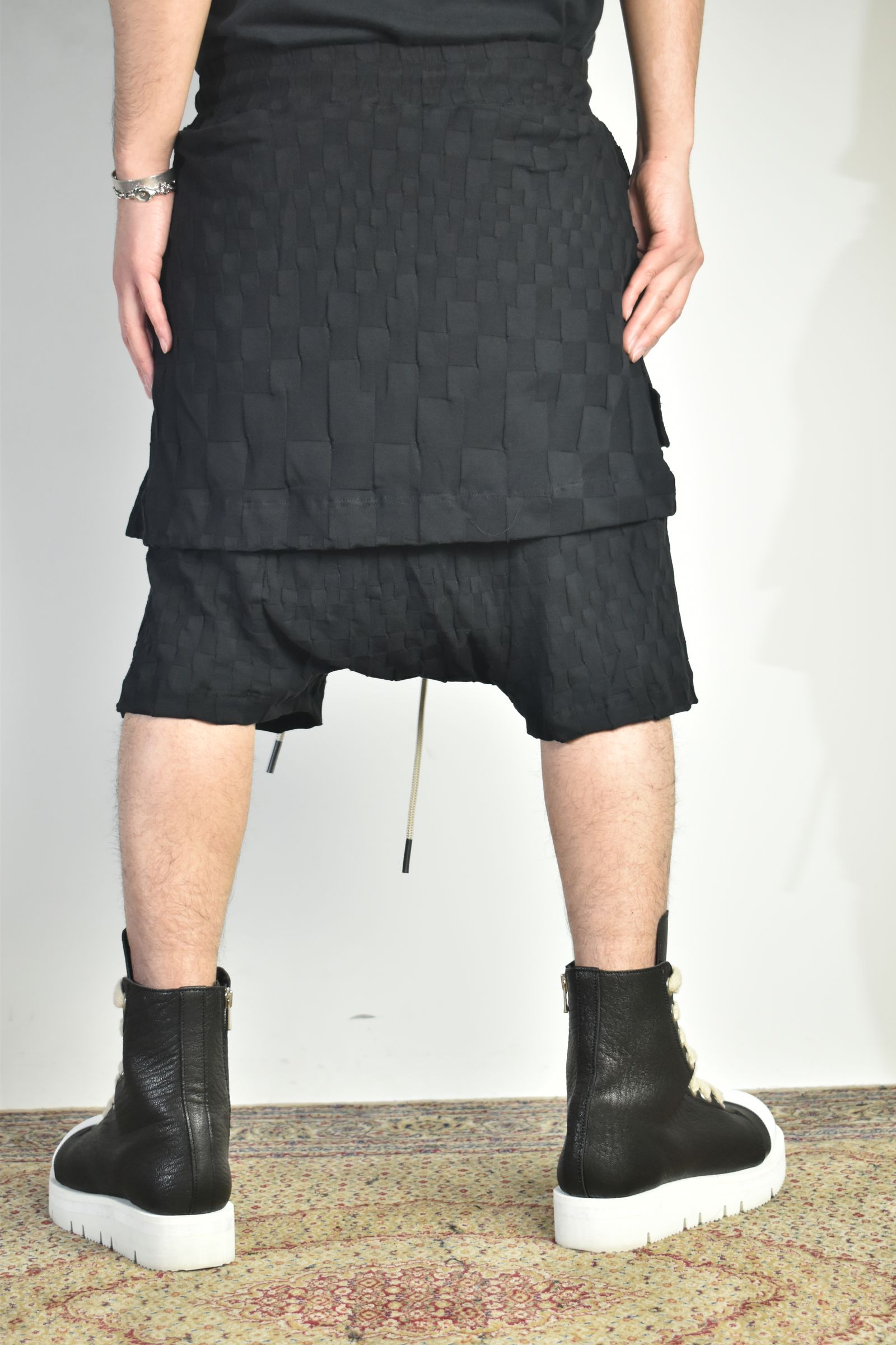 Gradient Plaid Pattern Layered Shorts"Black" / グラデーションチェックパターンレイヤードショーツ"ブラック"