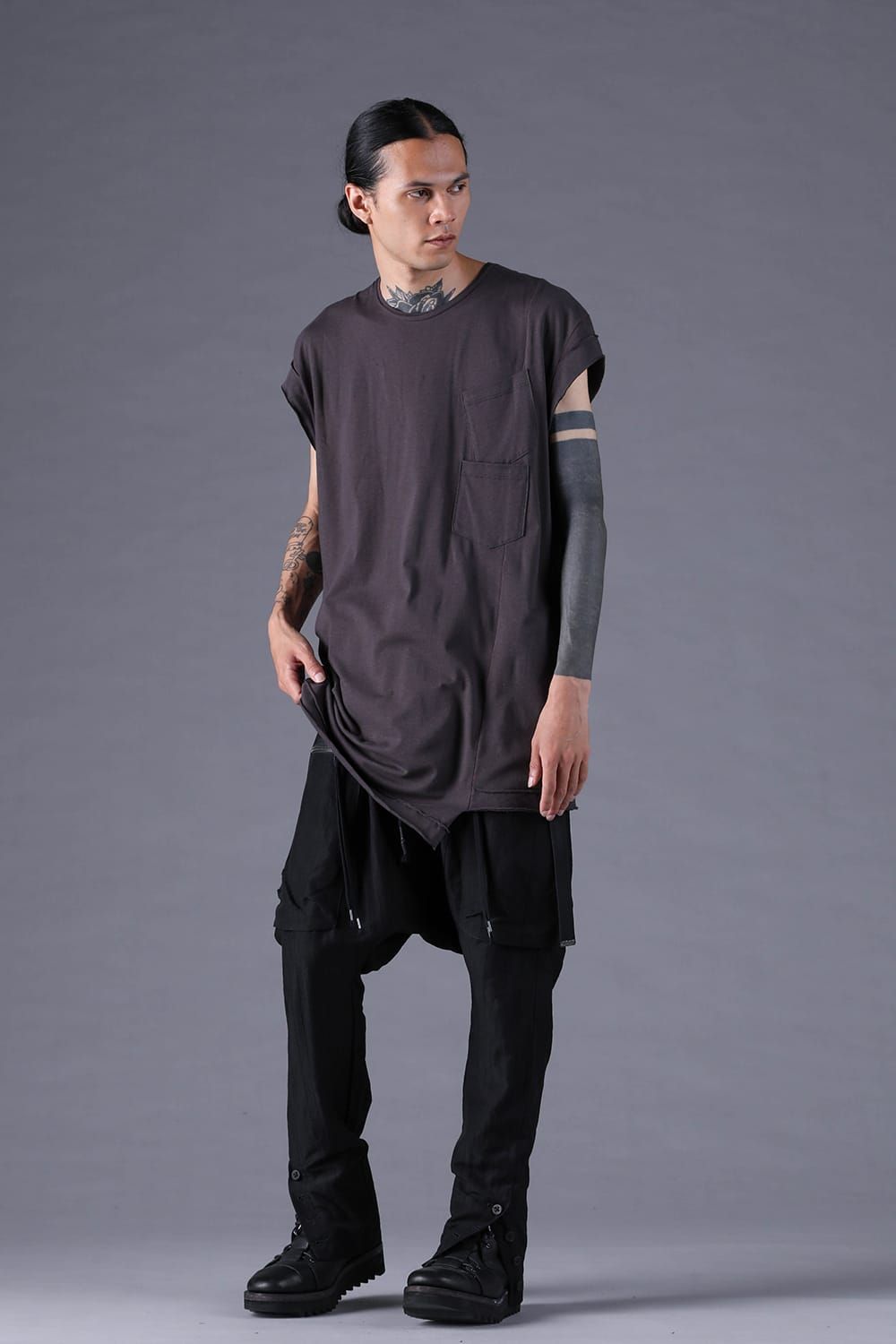 《2027SS先行予約分》30/- Cotton Cap Sleeves T-Shirt "Black / Grey / Charcoal" / 30/-天竺キャップスリーブTシャツ "ブラック / グレー /チャコール"