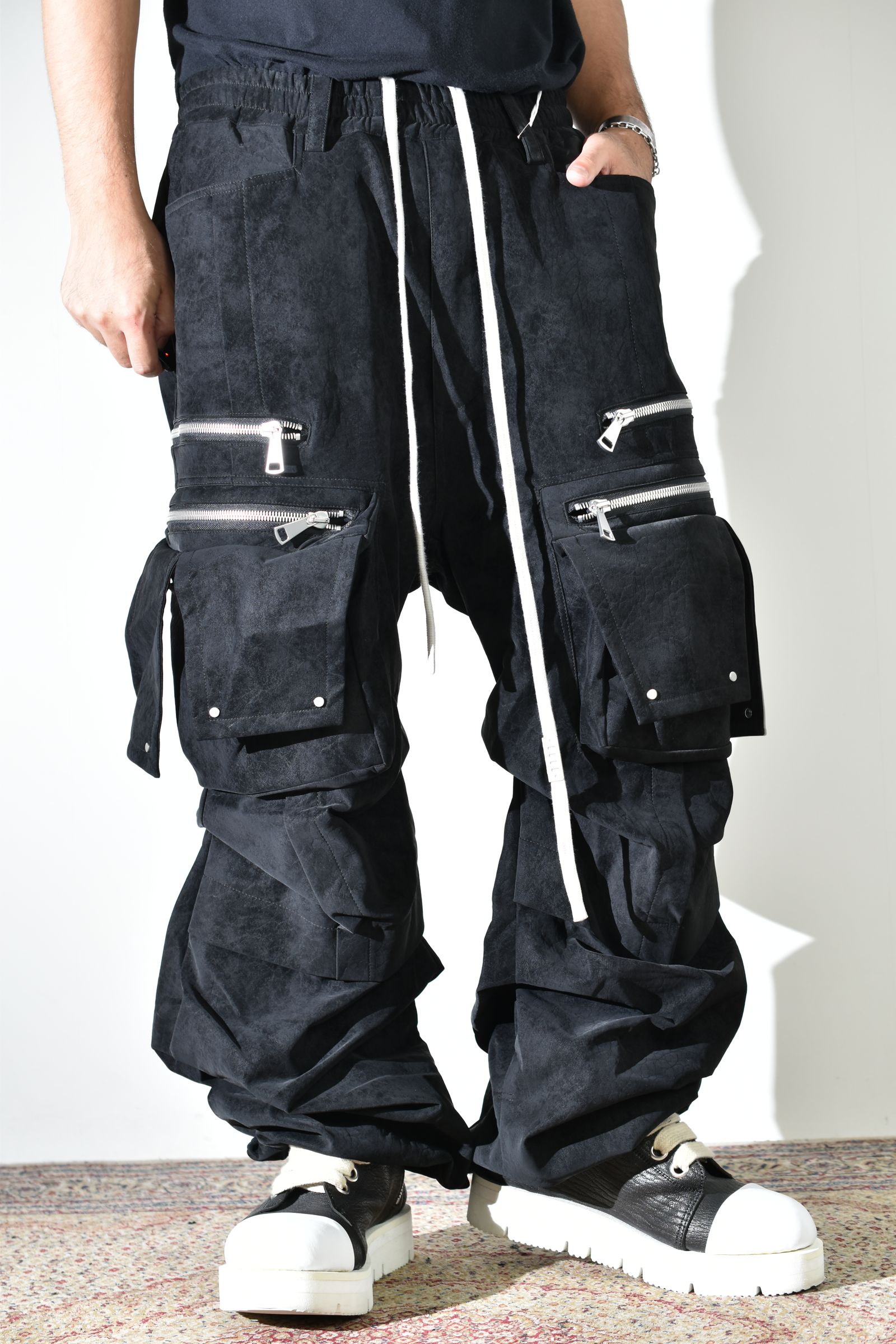 Vegan Suede Leather Cargo Pants"Black" / ヴィーガンスウェードレザーカーゴパンツ "ブラック"