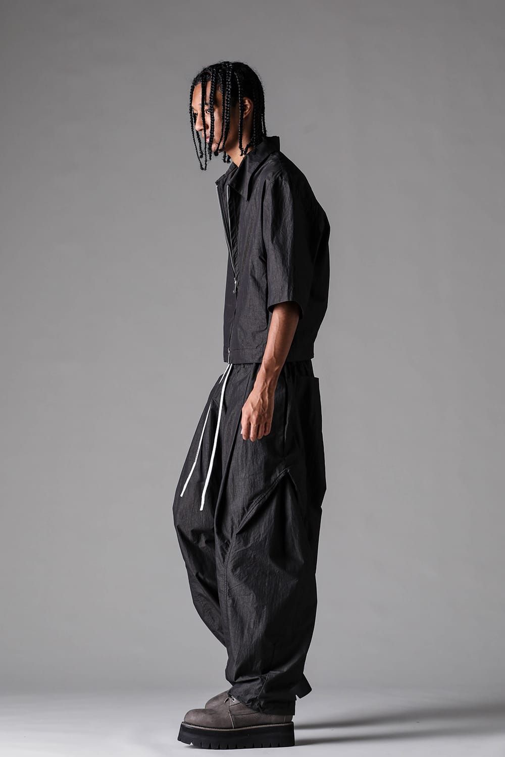 《2027SS先行予約》Cotton Nylon Side Tuck Tapared Pants"Black" / コットンナイロンサイドタックテーパードパンツ"ブラック"