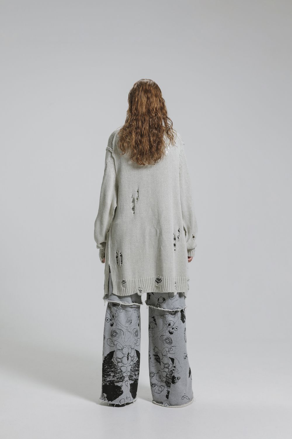 Sweat Print Wide Pants"Grey" / スウェットプリントワイドパンツ"グレー"