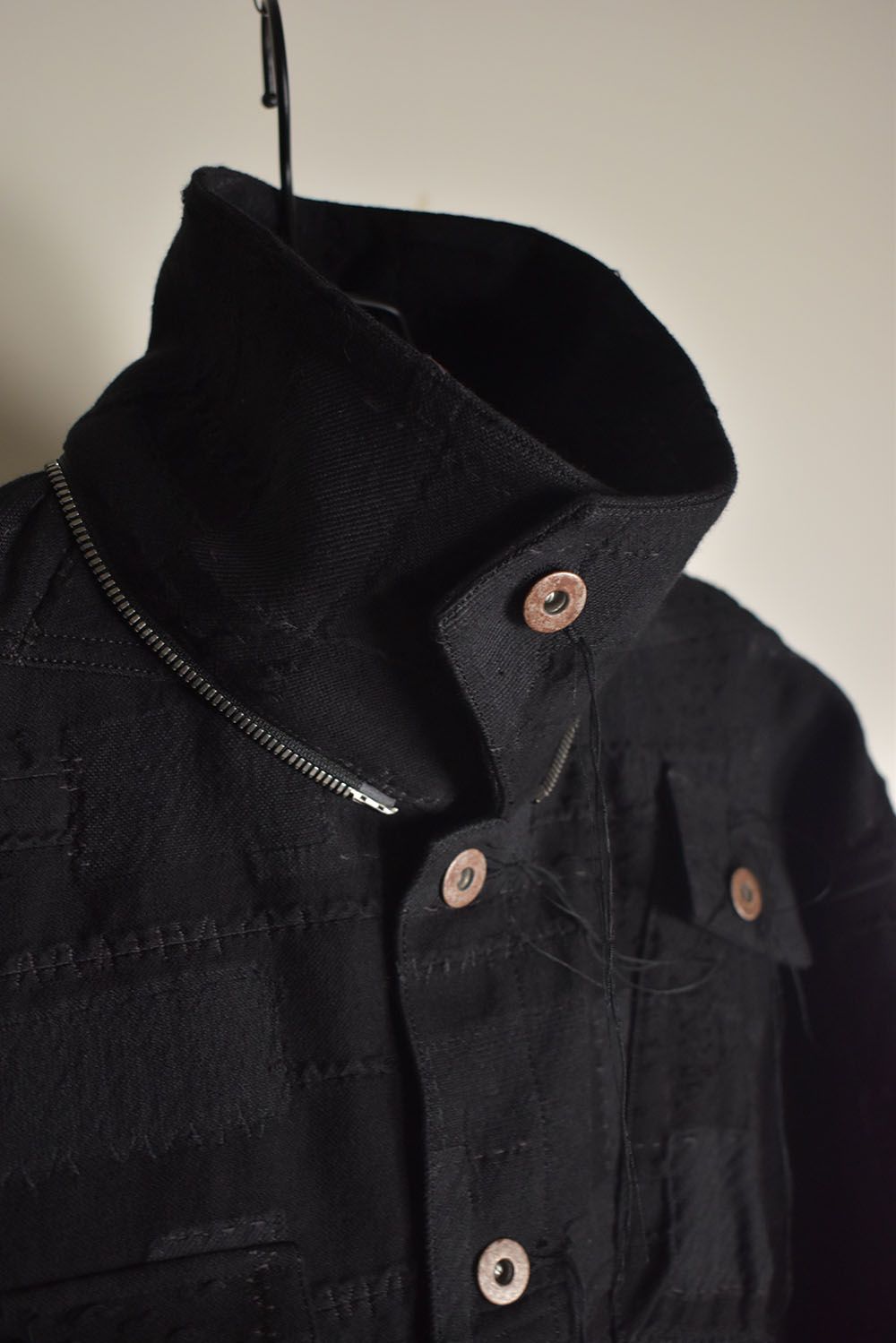 Crust Patchwork Jacquard Hood Attached Jacket "Black" / クラストパッチワークジャガードフードアタッチドジャケット"ブラック"