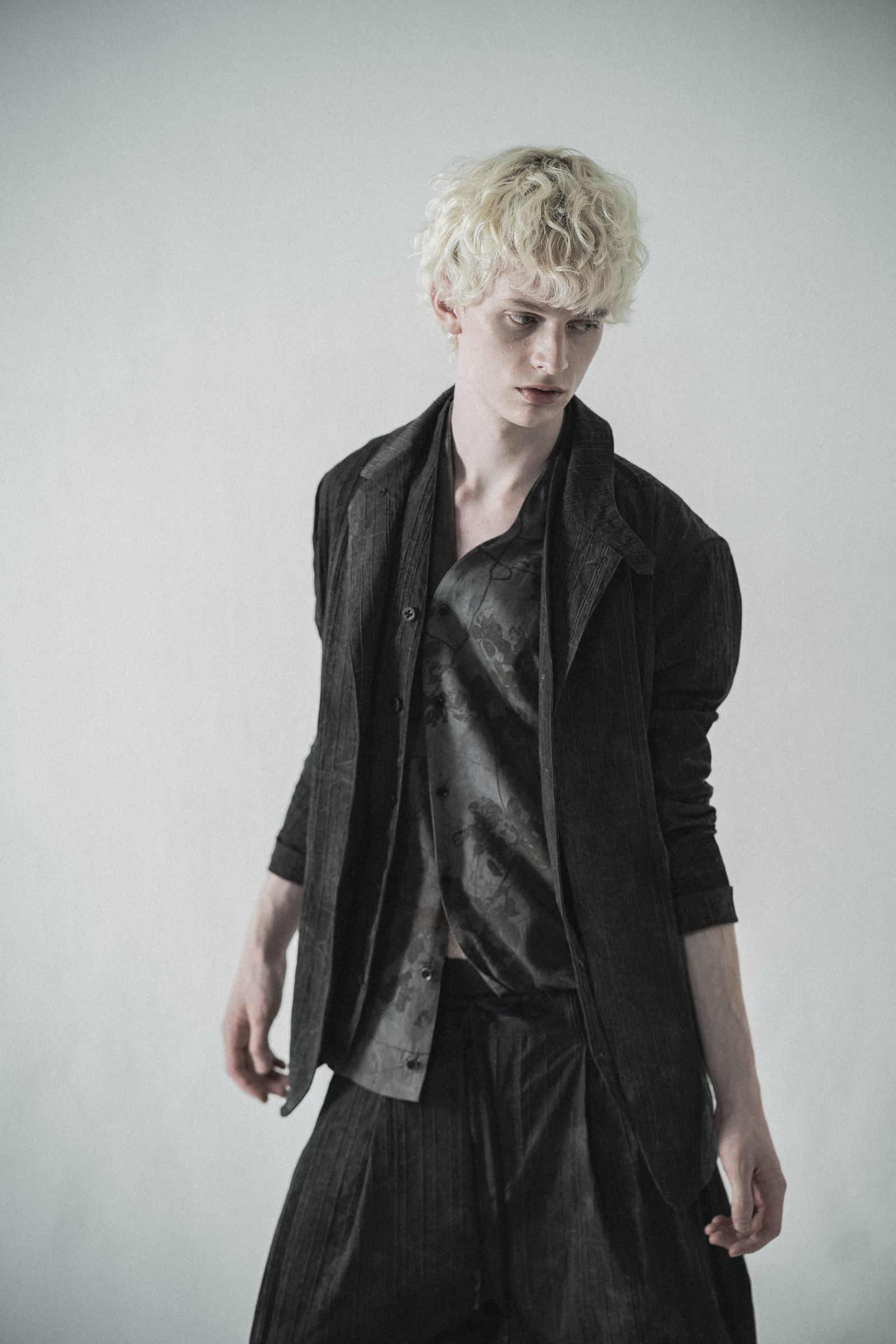 《2027SS先行予約分》Mura-Dye Dobby Stripe Tailored Jacket"Charcoal" / ムラ染トビーストライプテイラードジャケット"チャコール"