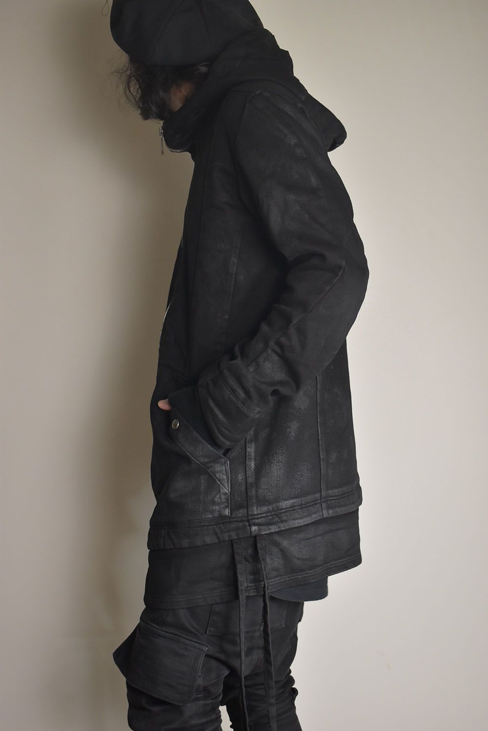 Coated Bonding Hoodie Denim Blouson"Black" / コーディングボンディングフーデッドデニムブルゾン"ブラック"