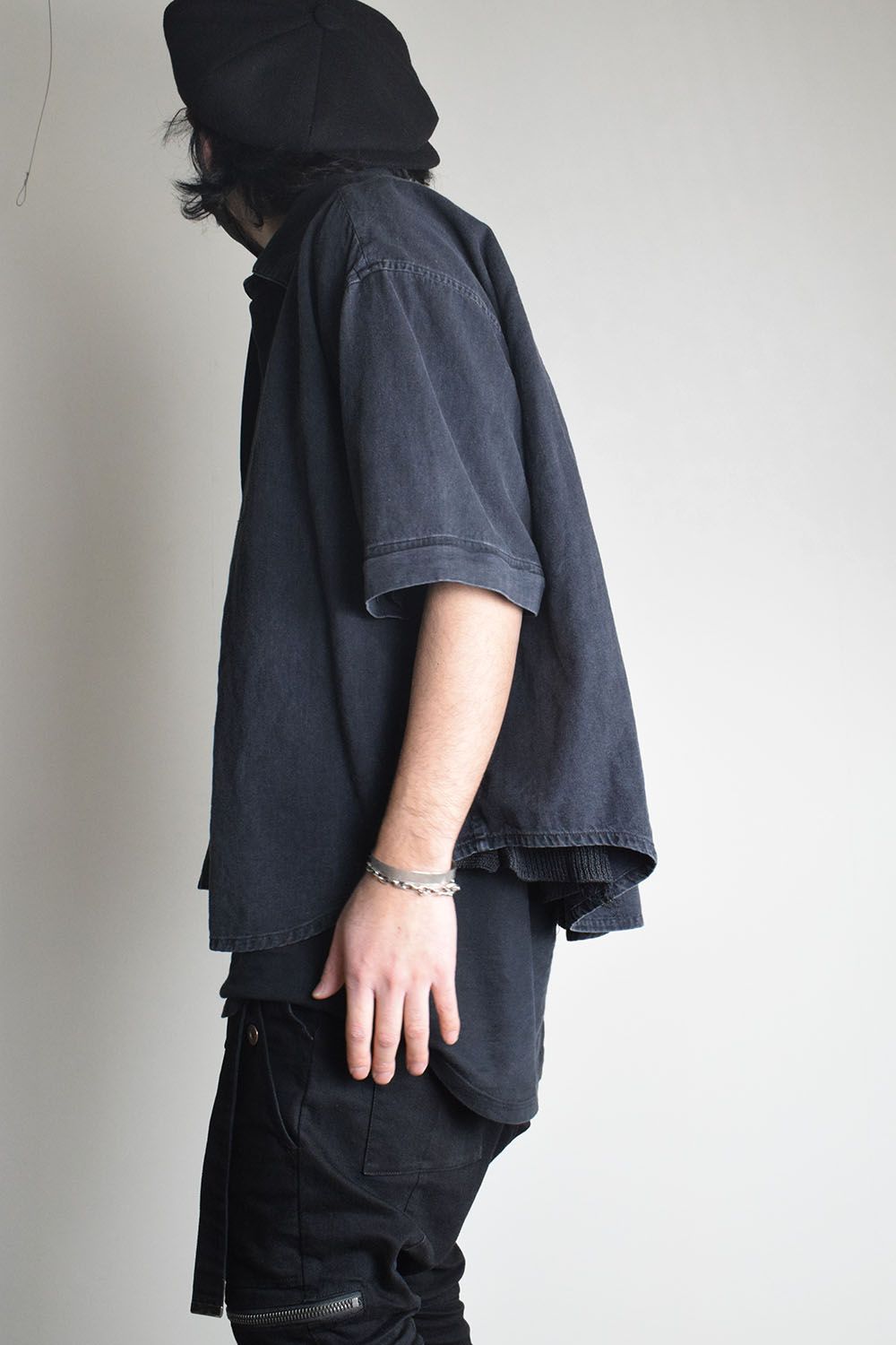 Detachable Sleeve Hook Cuff Shirt"Black Washed" / デタッチャブルスリーブホックカフスシャツ"ブラックウォッシュド"