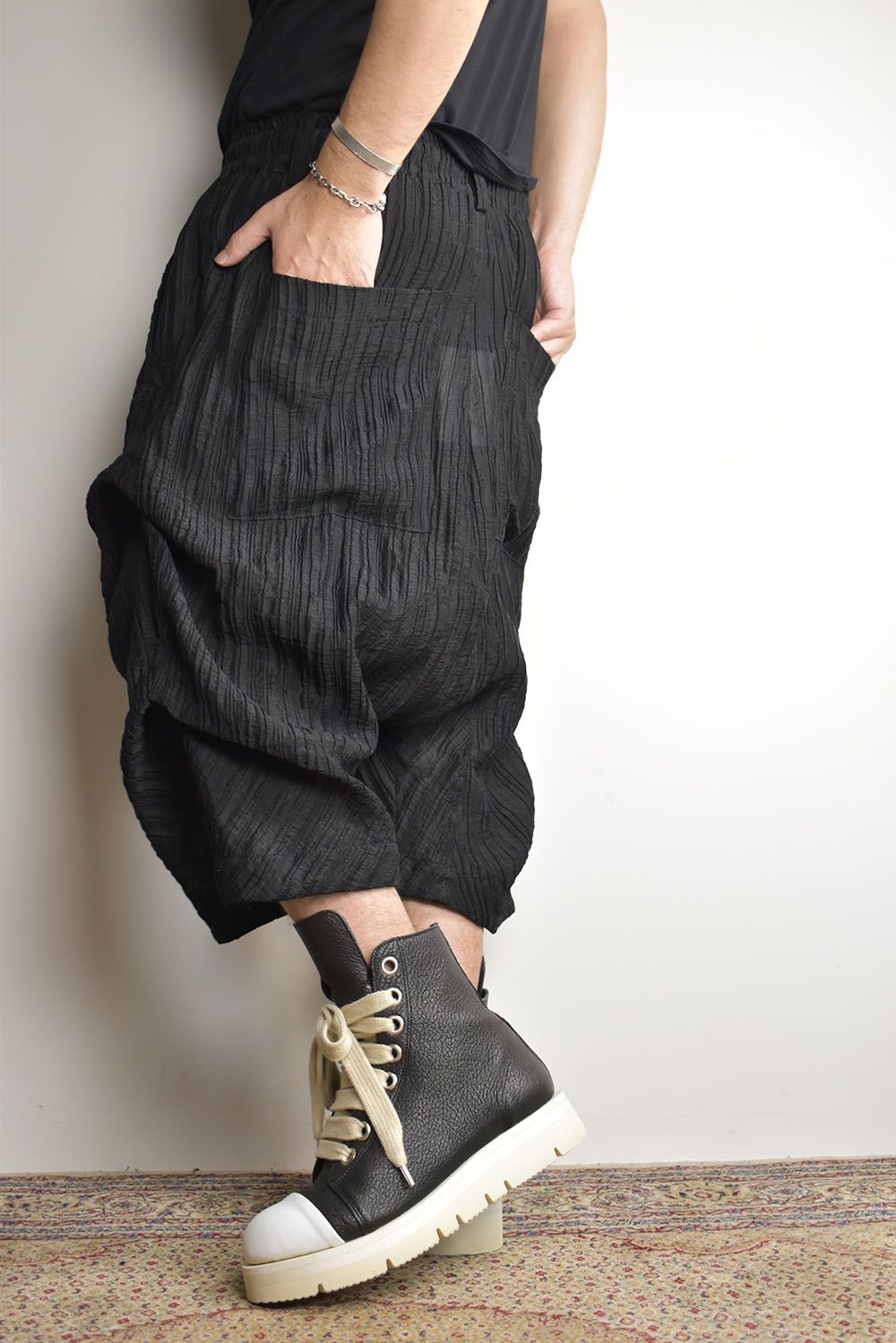 Sheer Yoryu Tuck Shorts"Black" / シアータックショーツ"ブラック"