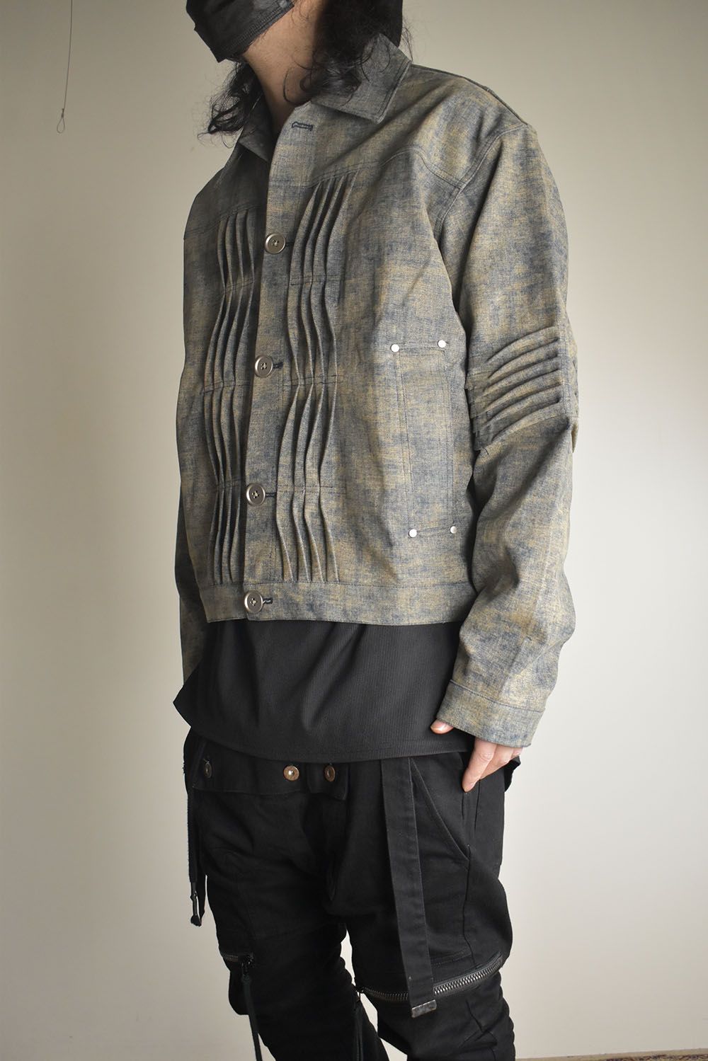 Blended Shades Denim Pin Tuck Blouson "Steel Blue" / ブレンデッドシェイドデニムピンタックブルゾン"スティールブルー"