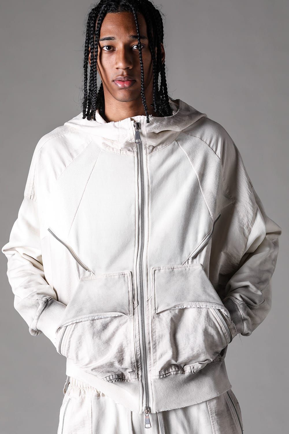 《2027SS先行予約》Vintage Zip Hoodie "Black × Brown / Grey × L.Grey / Ivory" / ヴィンテージジップフーディ"ブラック×ブラウン / グレー×ライトグレー / アイボリー"