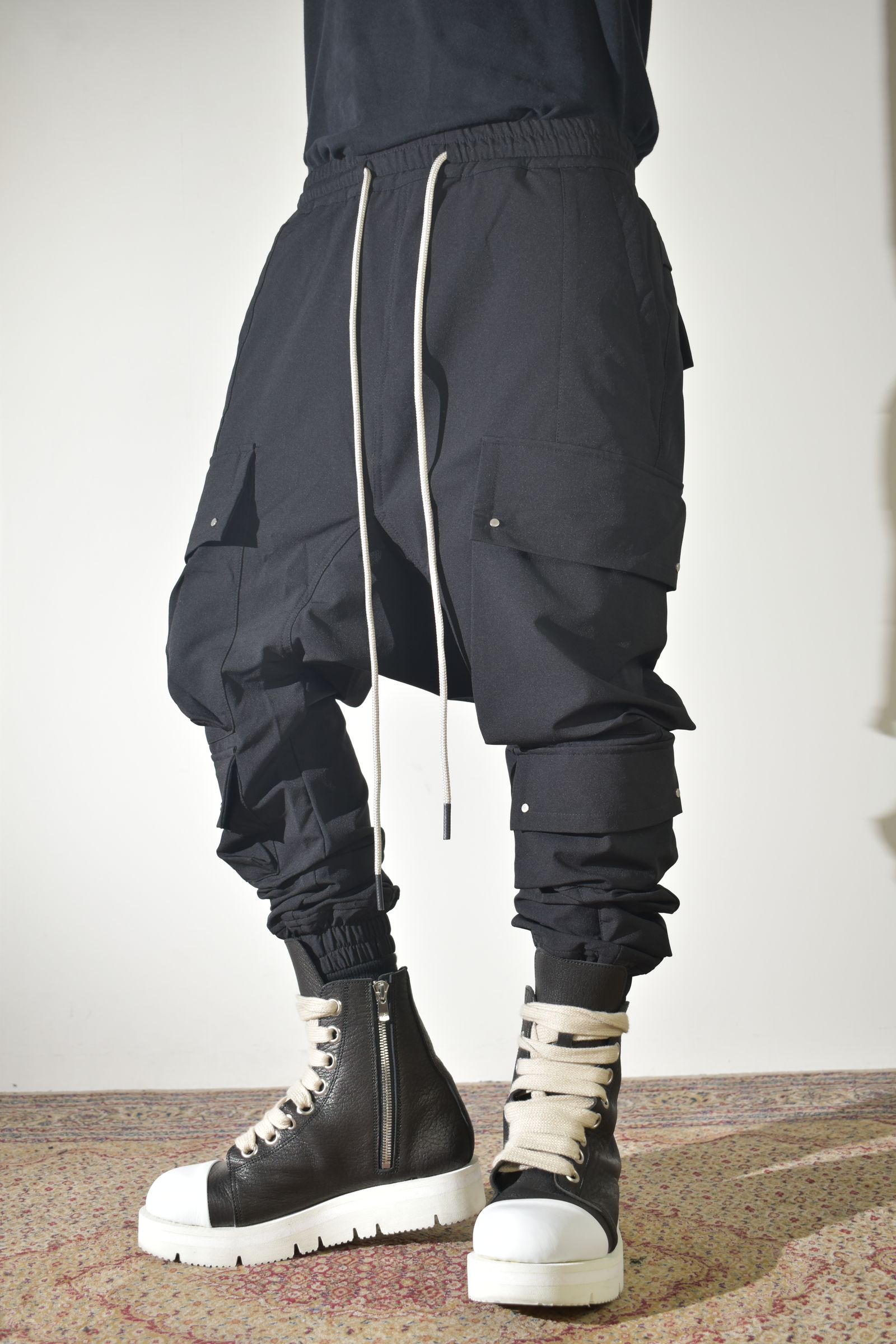 Stretch Nylon Military Sarouel Pants"Black" / ストレッチナイロンミリタリーサルエルパンツ"ブラック"