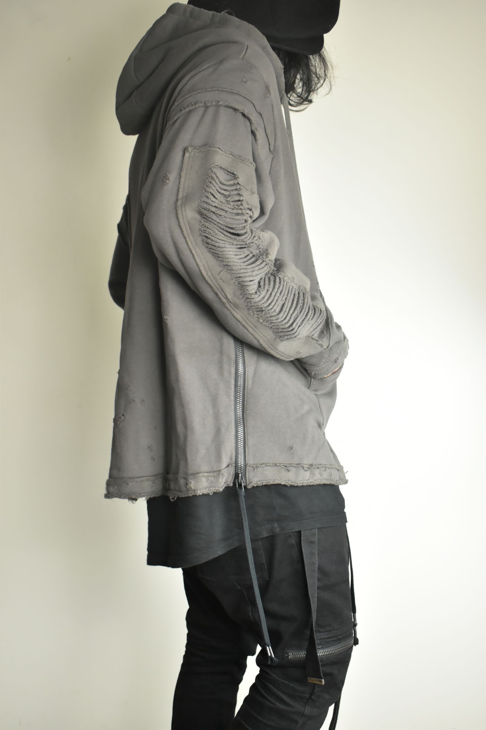 Untwisted Yarn Fleece Shotgun Zip-Up Hoodie"Charcoal" / 無撚糸裏毛ショットガンジップアップフーディー"チャコール"