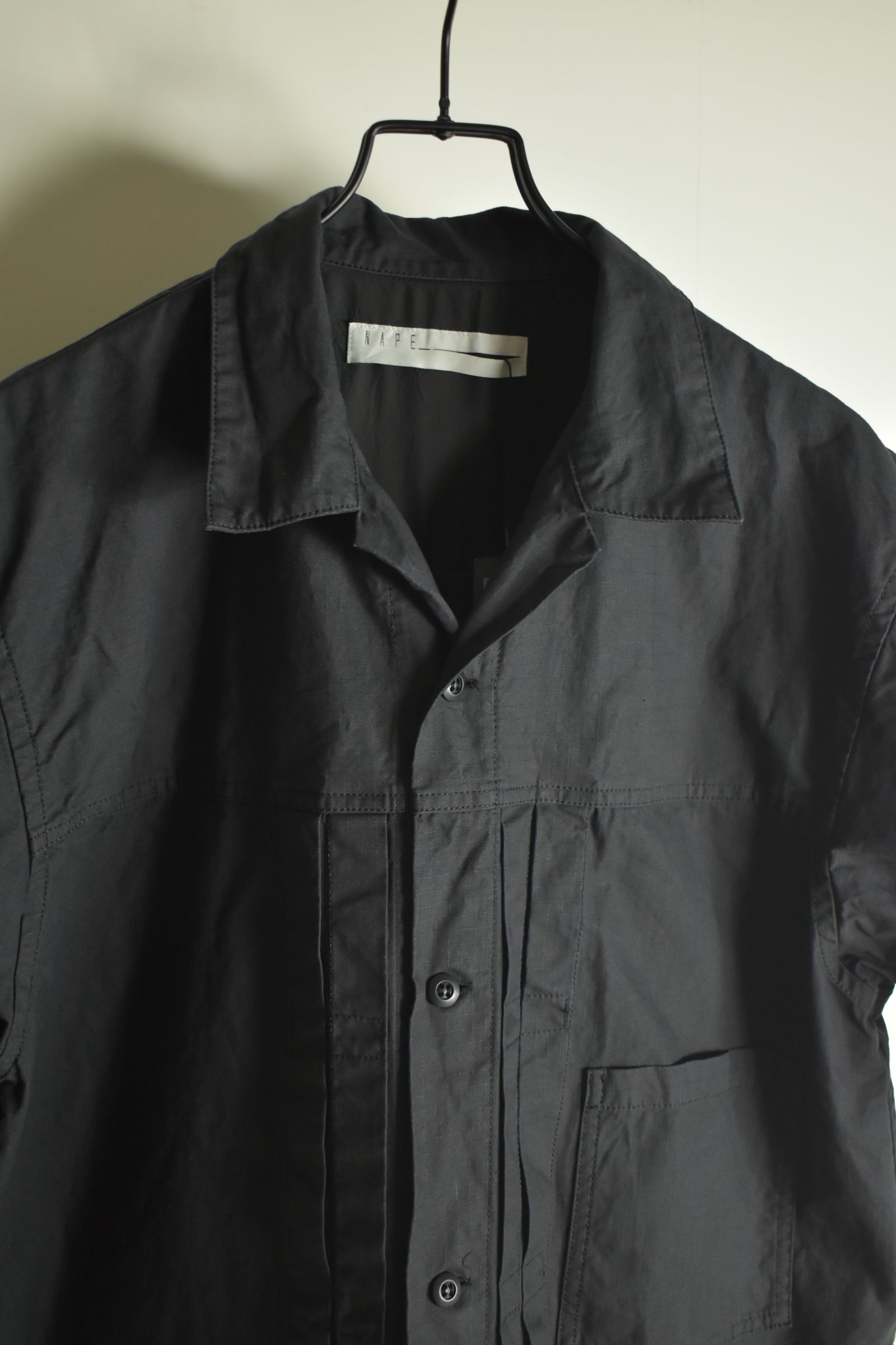 Rip Stop Open Collar Shirt"Black" / リップストップオープンカラーシャツ"Black"