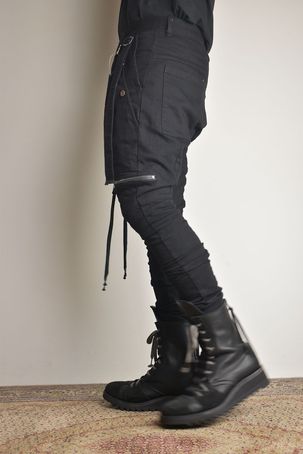 Stretch Denim Salopette Pocket Cargo Jogger Pants "Black" / ストレッチデニムサロペットポケットカーゴジョグパンツ"ブラック"