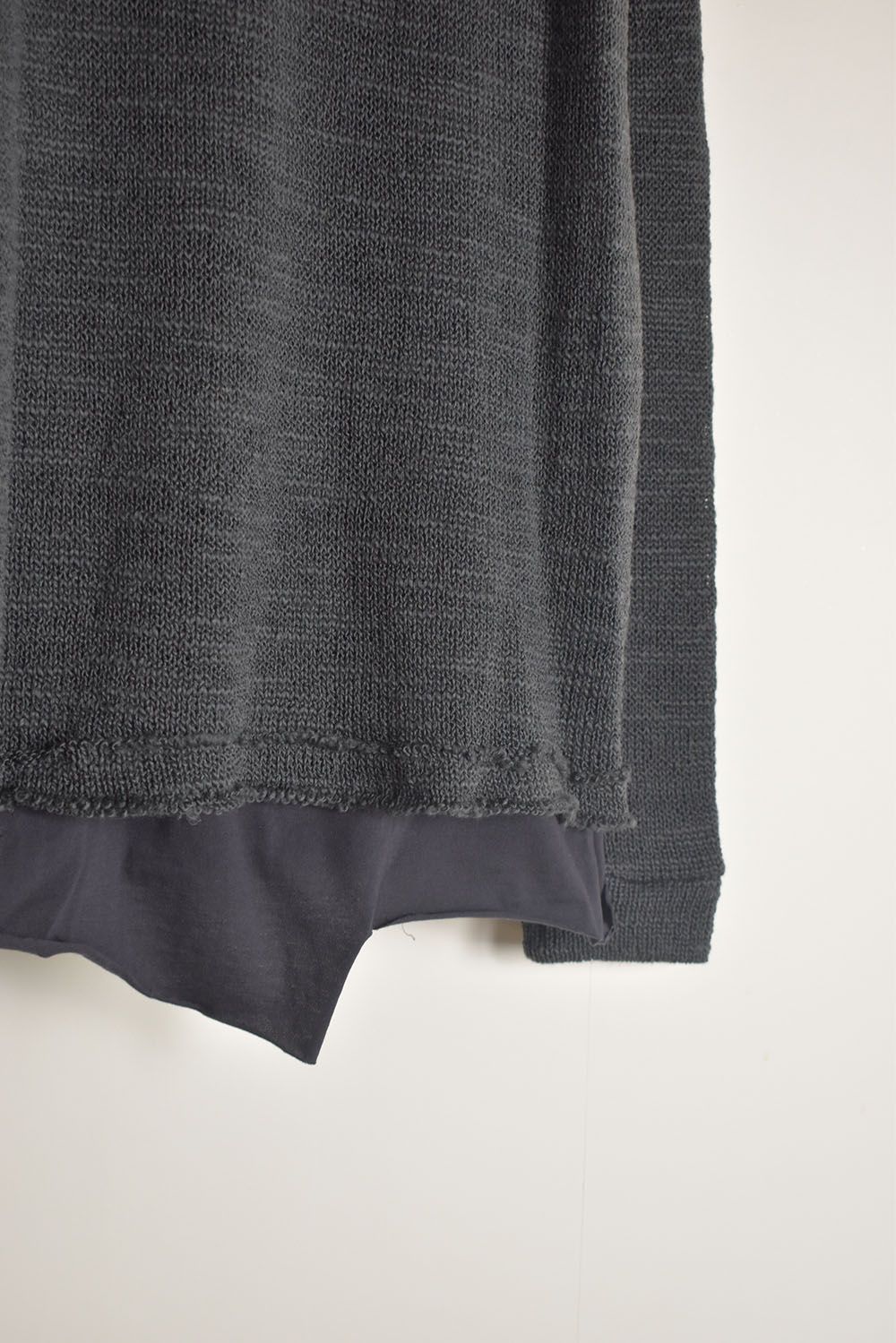 Low-Gauge knit × Cotton Jersey Layered Tee "Charcoal" / ローゲージニット×コットンジャージレイヤードTシャツ"チャコール"