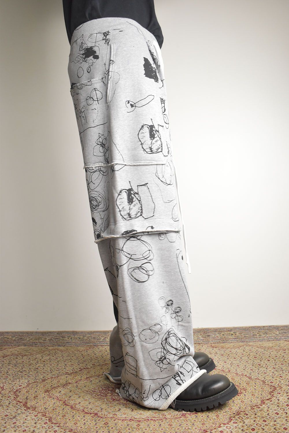 Sweat Print Wide Pants"Grey" / スウェットプリントワイドパンツ"グレー"