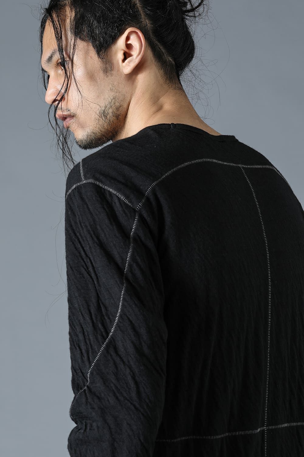 Wool×Cotton Double Face Layered Globe Sleeve Tee"Black/"ウール×コットンダブルフェイスレイヤードグローブスリーブTシャツ"ブラック"