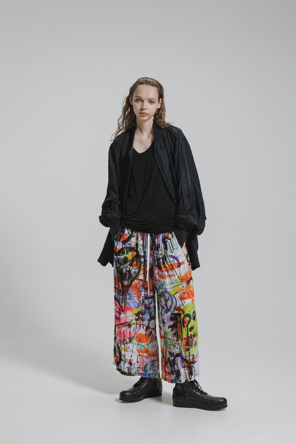 Rayon Chiffon Inkjet Print Wide Cropped Easy Pants"Color Print" / レーヨンシフォンインクジェットプリントワイドクロップドイージーパンツ"カラープリント"