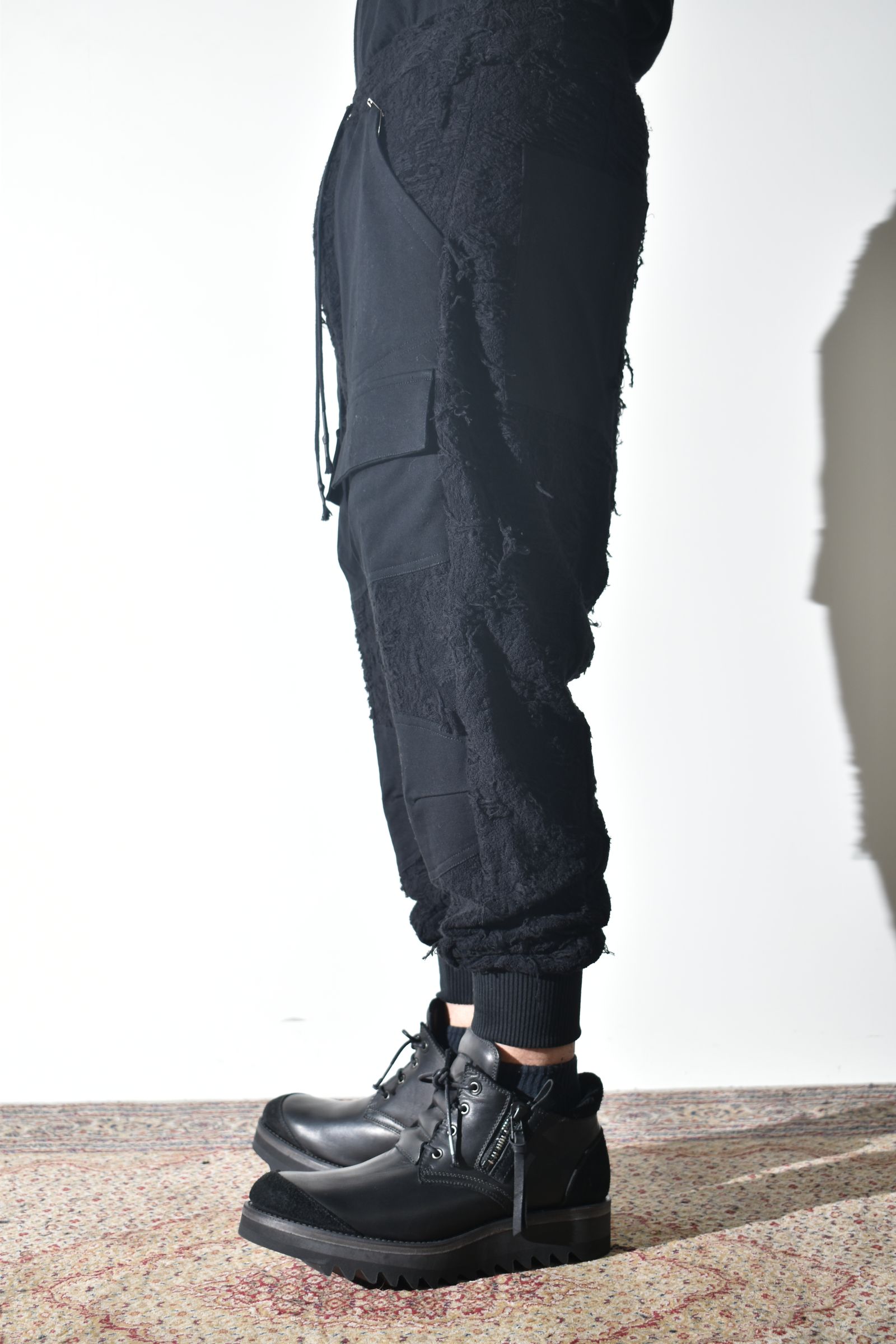 Damage Pile Combination Wide Jogger Pants"Black" / ダメージパイルコンビネーションワイドジョガーパンツ"ブラック"
