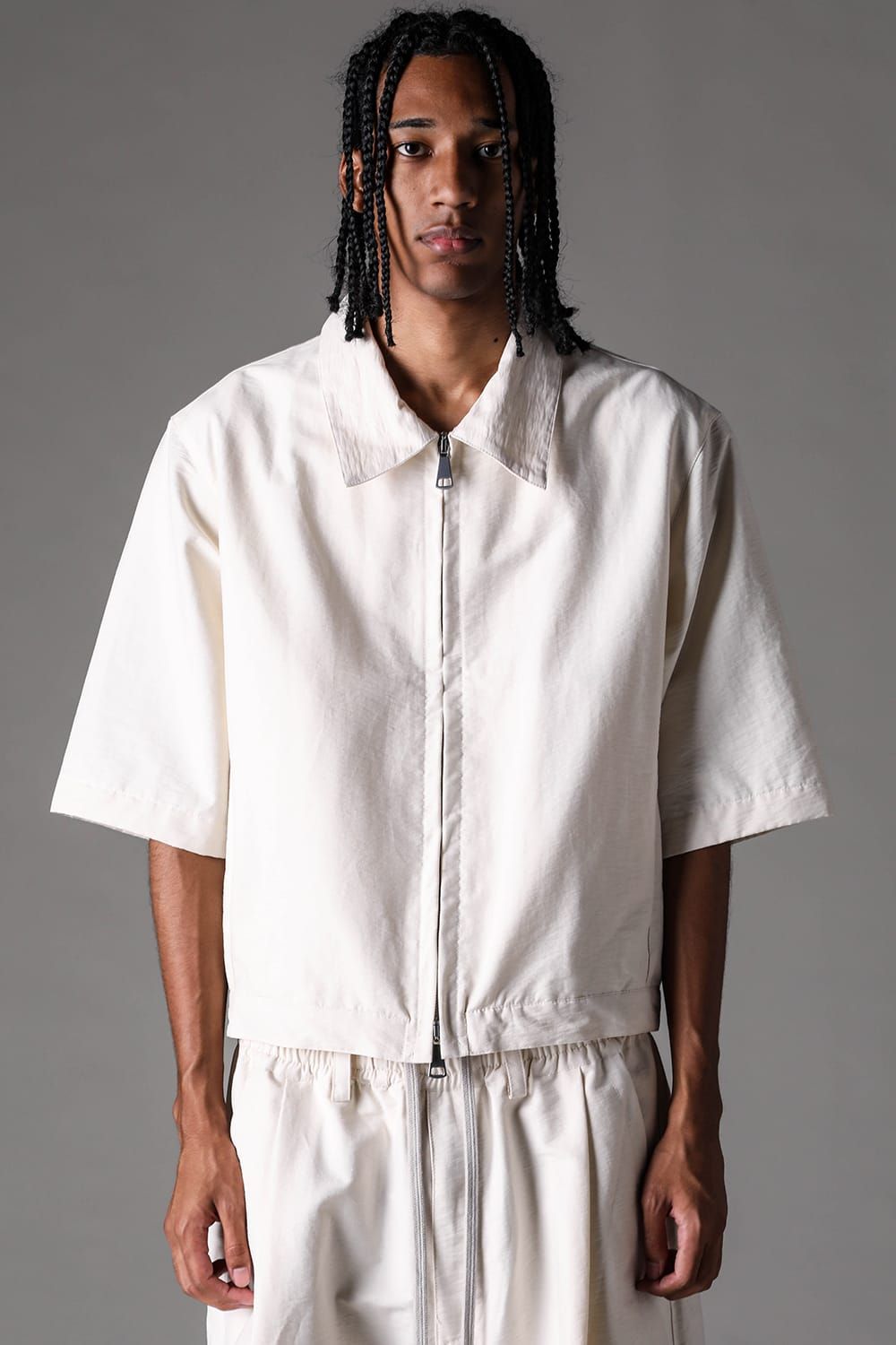 《2027SS先行予約》Cotton Nylon Zip Half Sleeve Shirts"Black / Ivory / D.khaki" / コットンナイロンジップハーフスリーブシャツブラック / アイボリー /ダークカーキ"