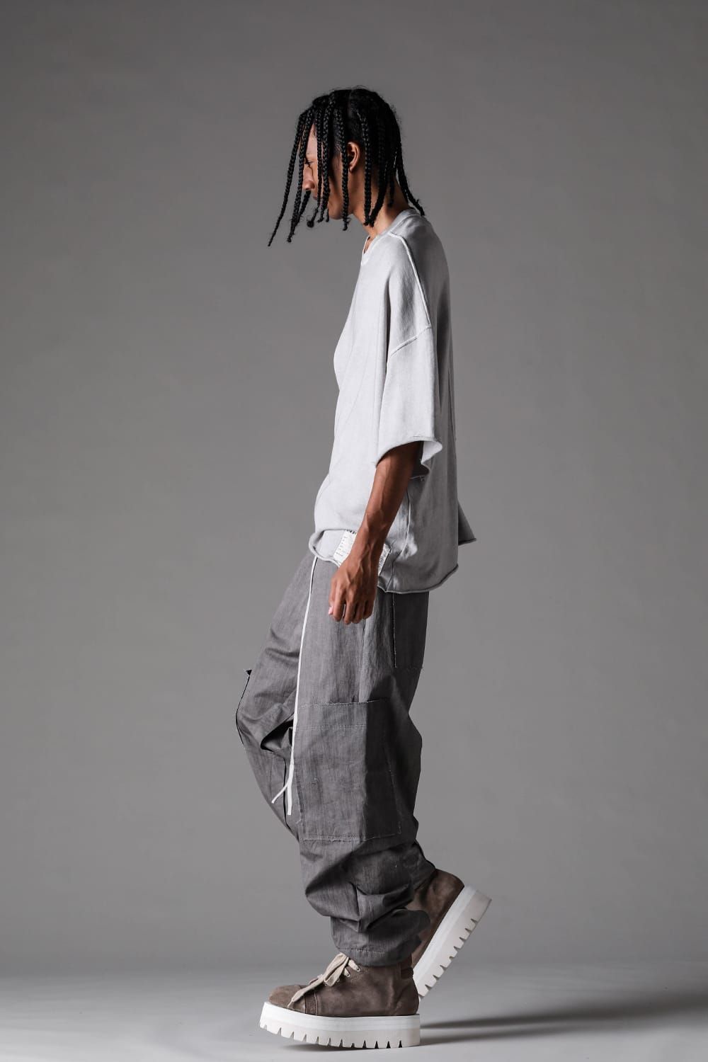 《2027SS先行予約》Sumi Dyed Wide Cargo Pants"Grey / L.Grey" / 墨染ワイドカーゴパンツ"グレー/ライトグレー"
