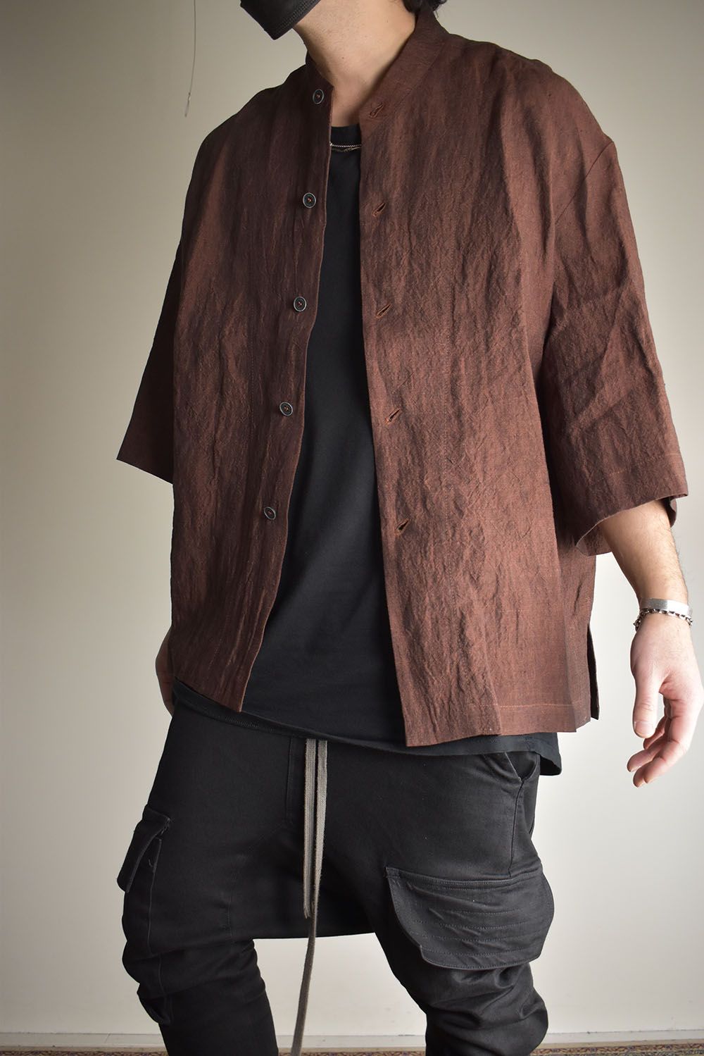 Elbow Length Band Collar Shirts"Cherry wood" / エルボーレングスバンドカラーシャツ"チェリーウッド"