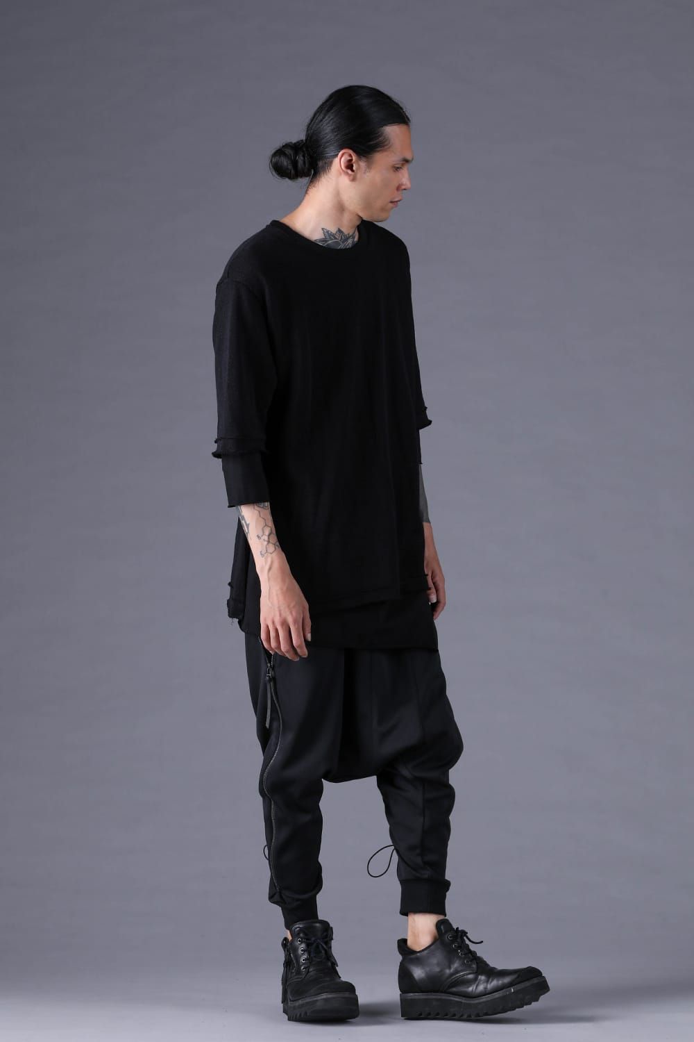 《2027SS先行予約分》Japanese Paper Cotton Knit Layered T-Shirt "Black" / 和紙コットンニットレイヤードTee "ブラック"