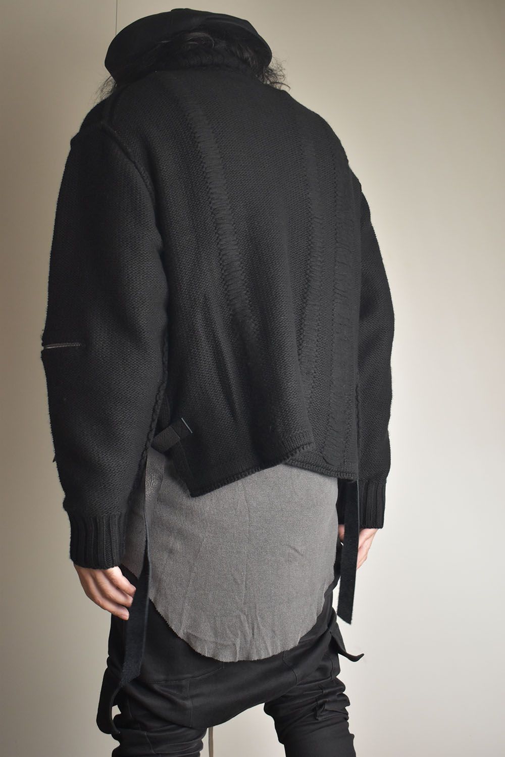 Damage Stripe Knit Cropped Jacket "Black" / ダメージストライプニットクロップドジャケット"ブラック"