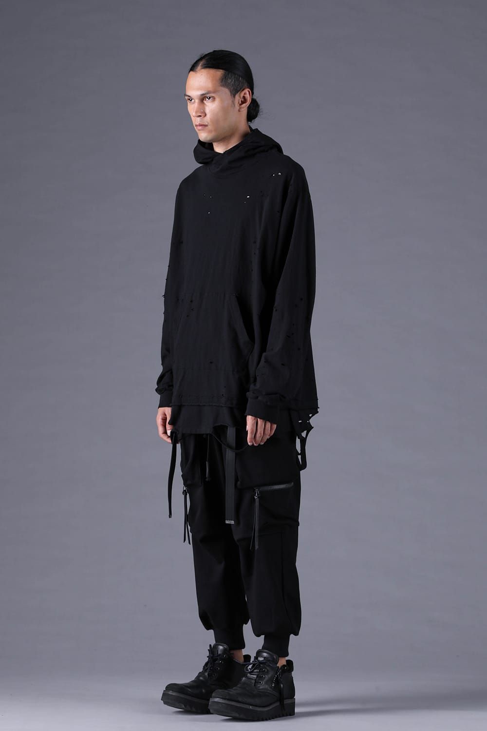 《2027SS先行予約分》Soft Cotton Jersey Shotgun-Damage Hoodie"Black" / ソフトコットンジャージショットガンダメージフーディー"ブラック"
