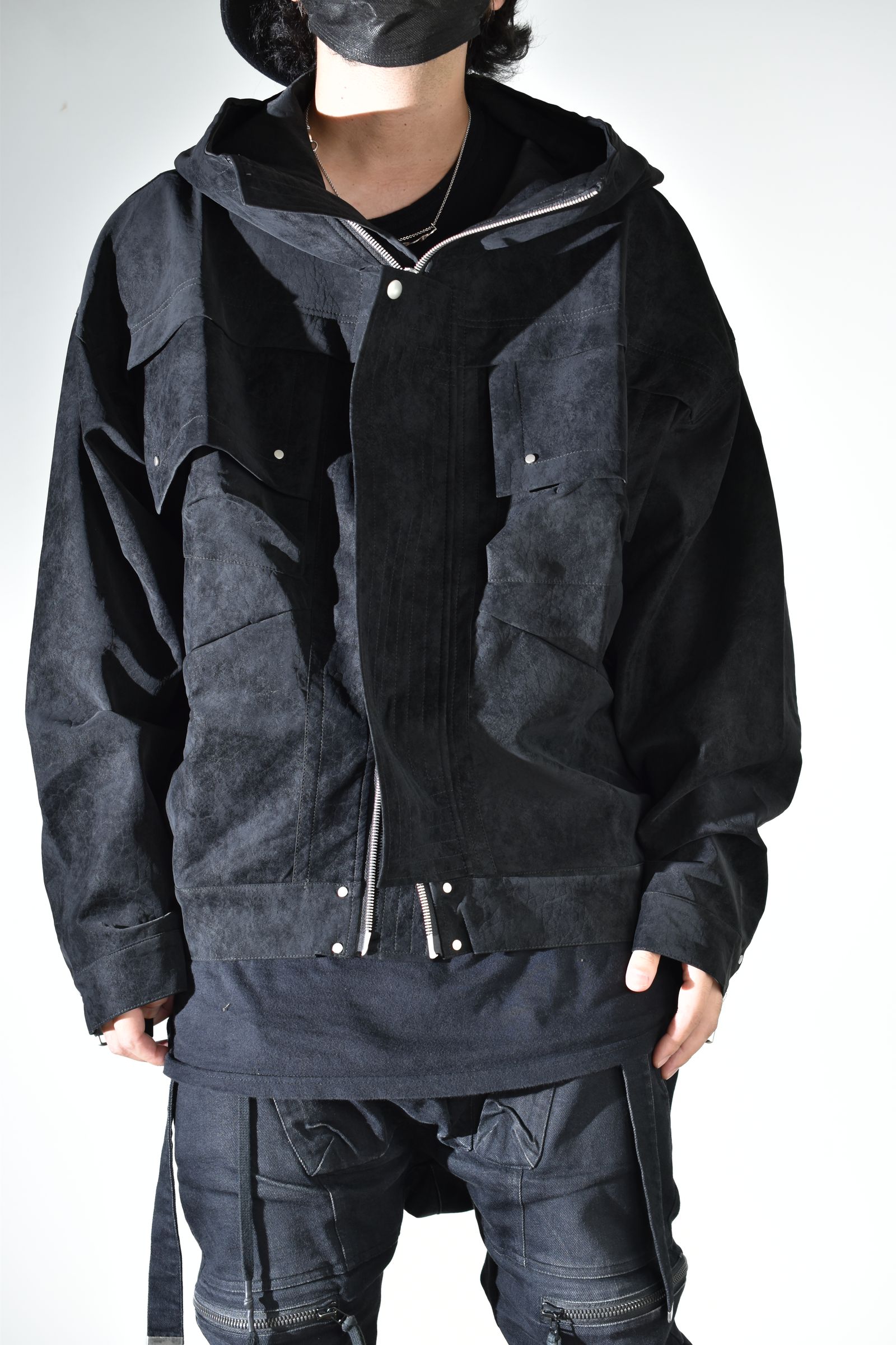 Vegan Suede Leather Hoodie Blouson"Black" / ヴィーガンスウェードレザーフーディブルゾン "ブラック"