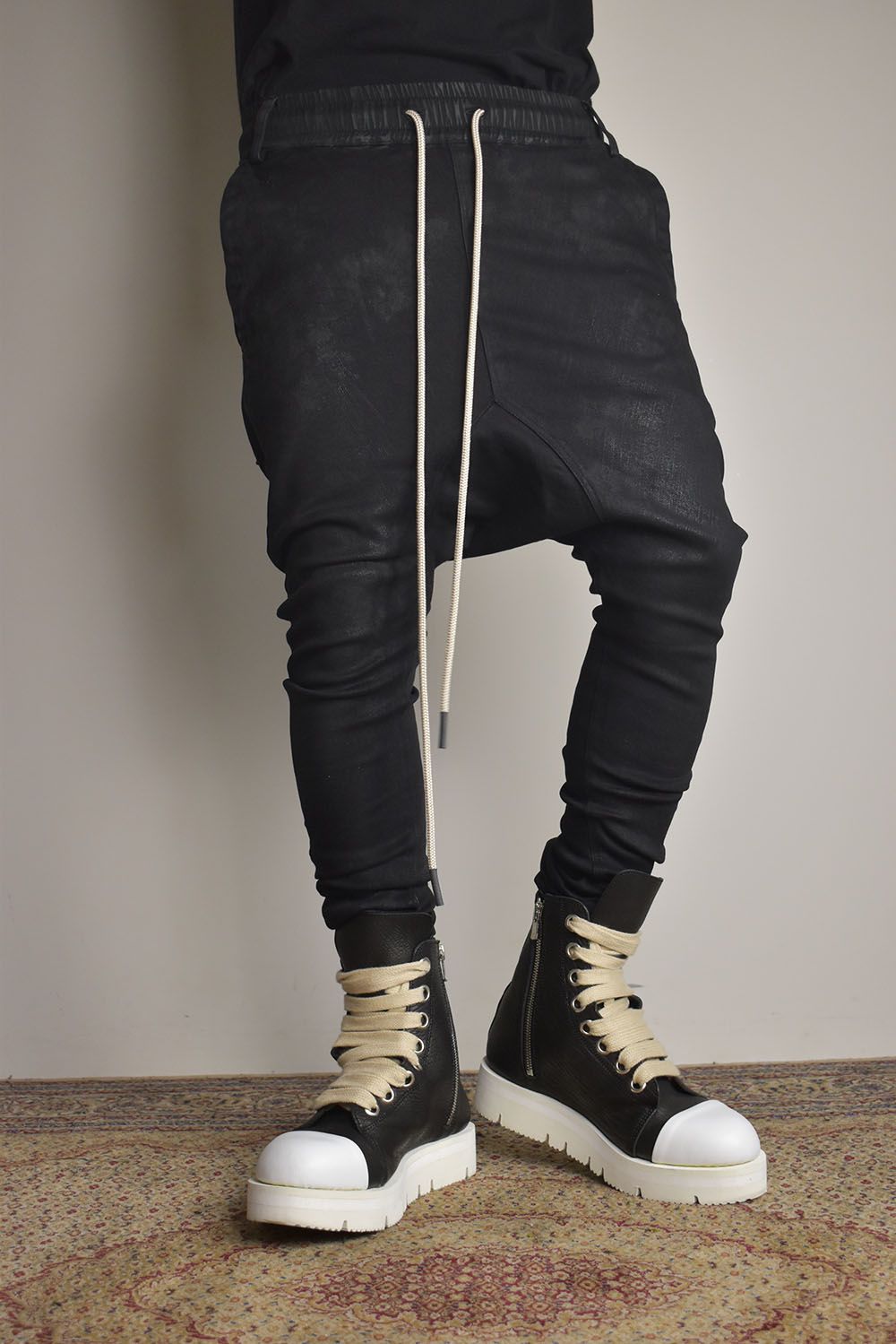 Coated Stretch denim Sarouel skinny"Black" / コーティングストレッチデニムサルエルスキニー"ブラック"