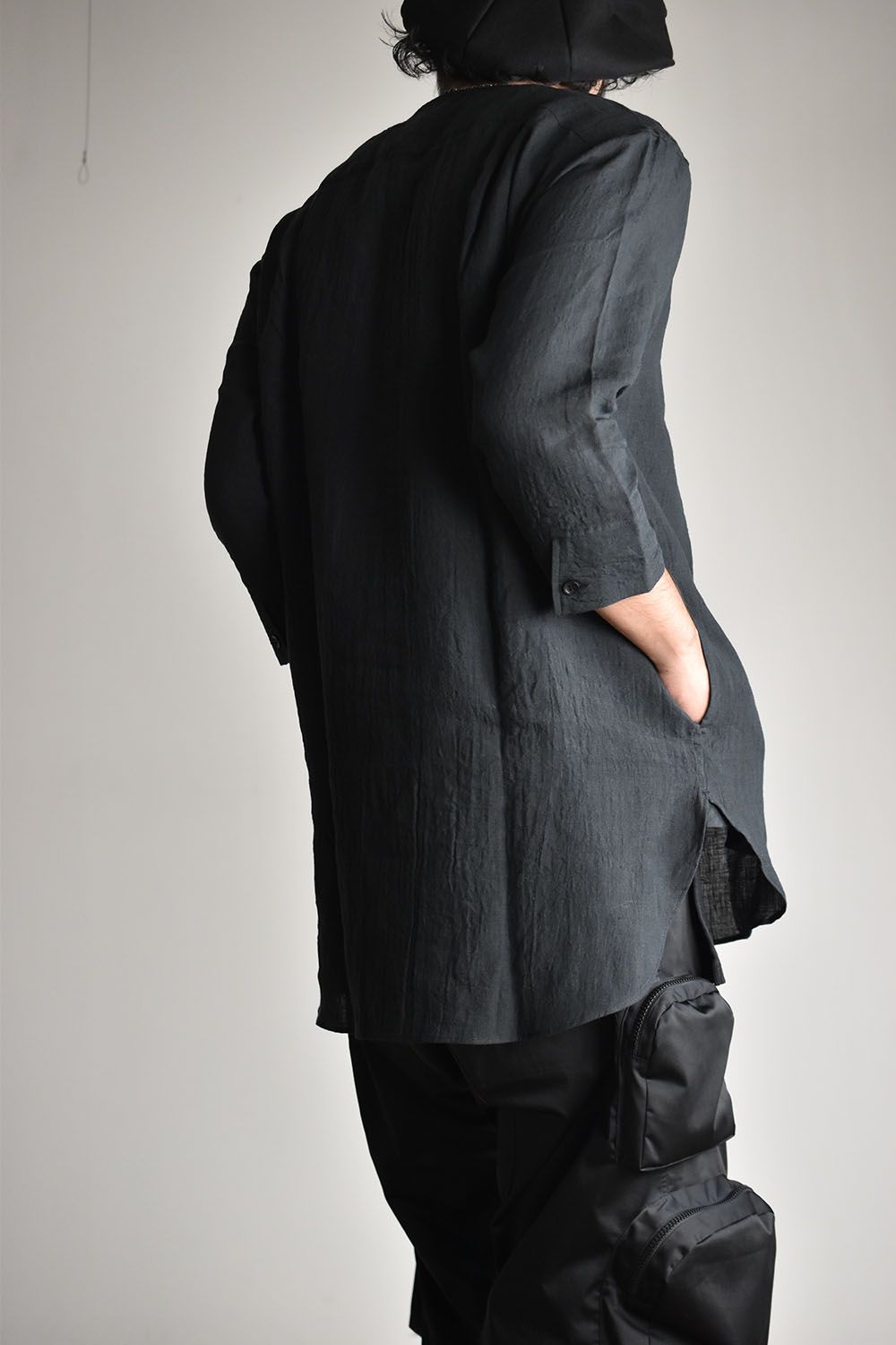 Soft Linen Henley Neck Pullover Shirts"Black"/ソフトリネンヘンリーネックプルオーバーシャツ"ブラック"