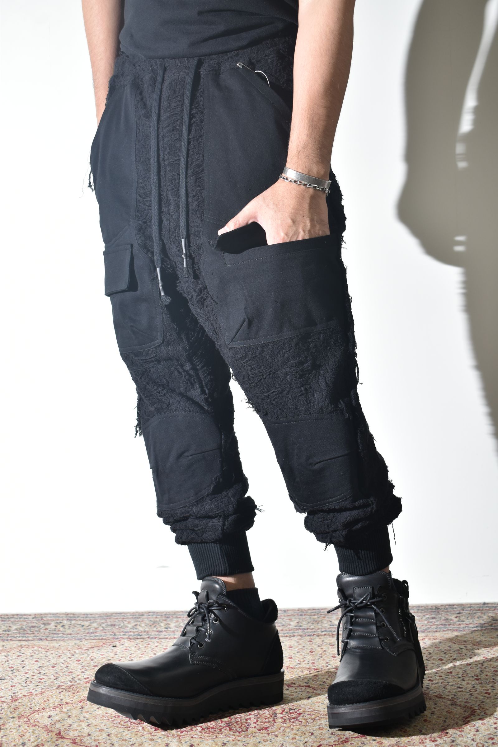 Damage Pile Combination Wide Jogger Pants"Black" / ダメージパイルコンビネーションワイドジョガーパンツ"ブラック"
