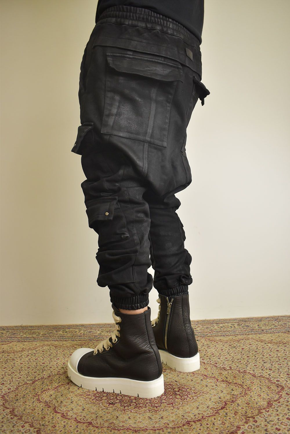Coating Bonding Sarouel Cargo Jogger Denim"Black" / コーティングボンディングサルエルカーゴジョガーデニム"ブラック"