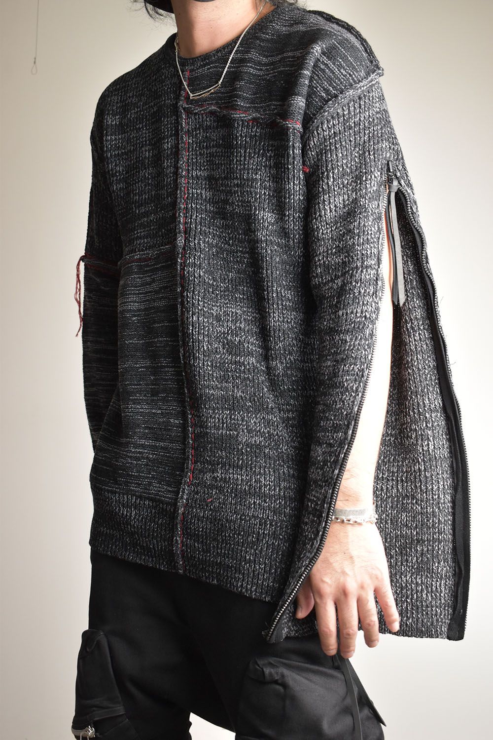 Wool Knit Zip Pullover "Charcoal" / ウールニットジッププルオーバー"チャコール"