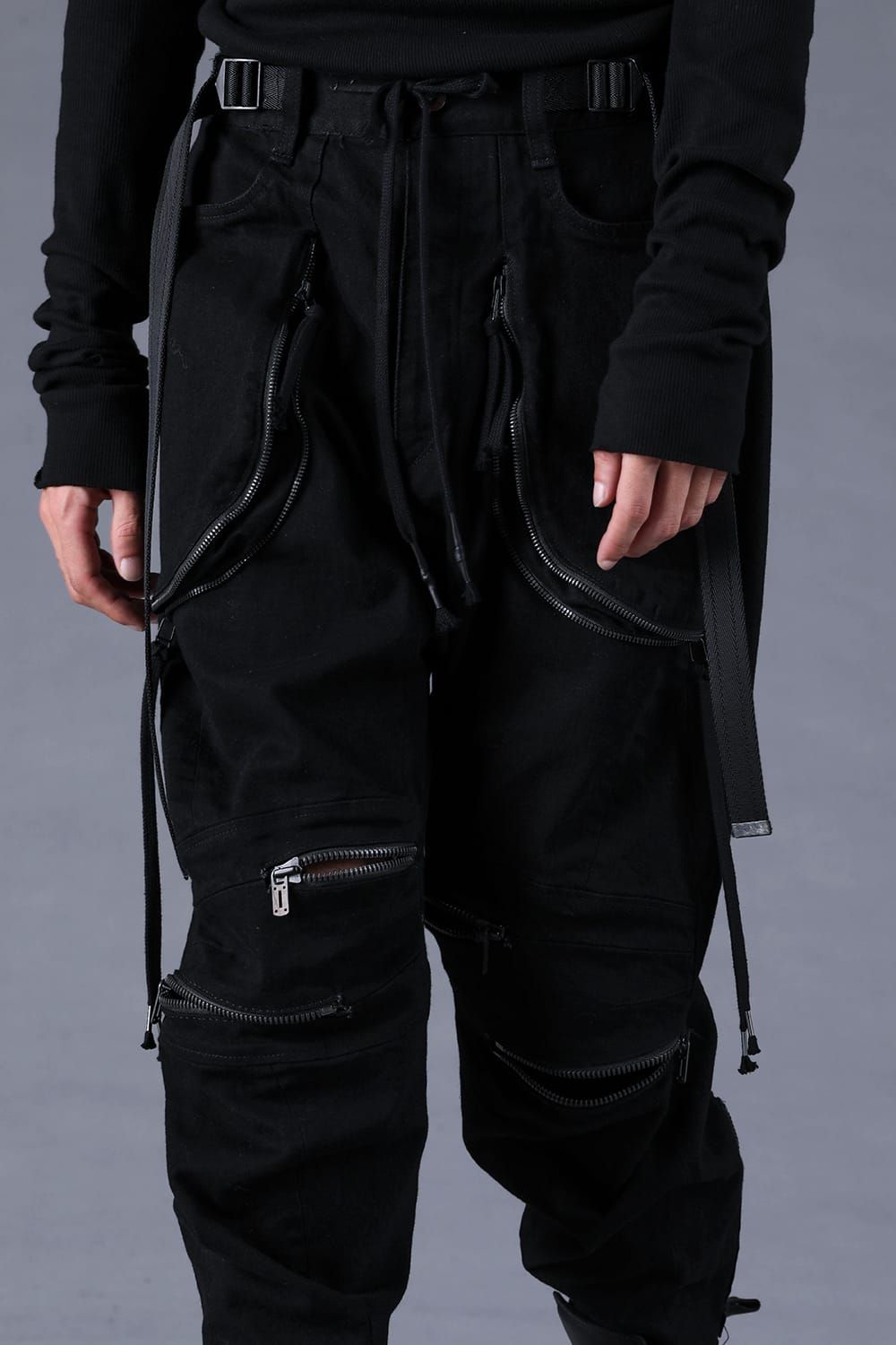 Stretch Denim Knee-Open Cropped Pants"Black" / ストレッチデニムニーオープンクロップドパンツ"ブラック"