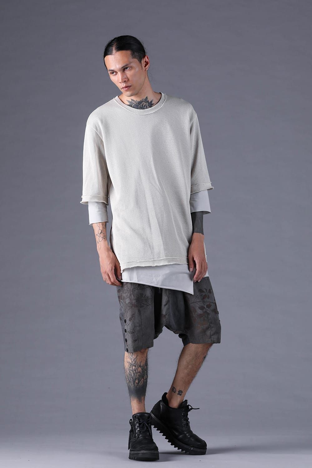 《2027SS先行予約分》Japanese Paper Cotton Knit Layered T-Shirt"Off White" / 和紙コットンニットレイヤードTee"オフホワイト"
