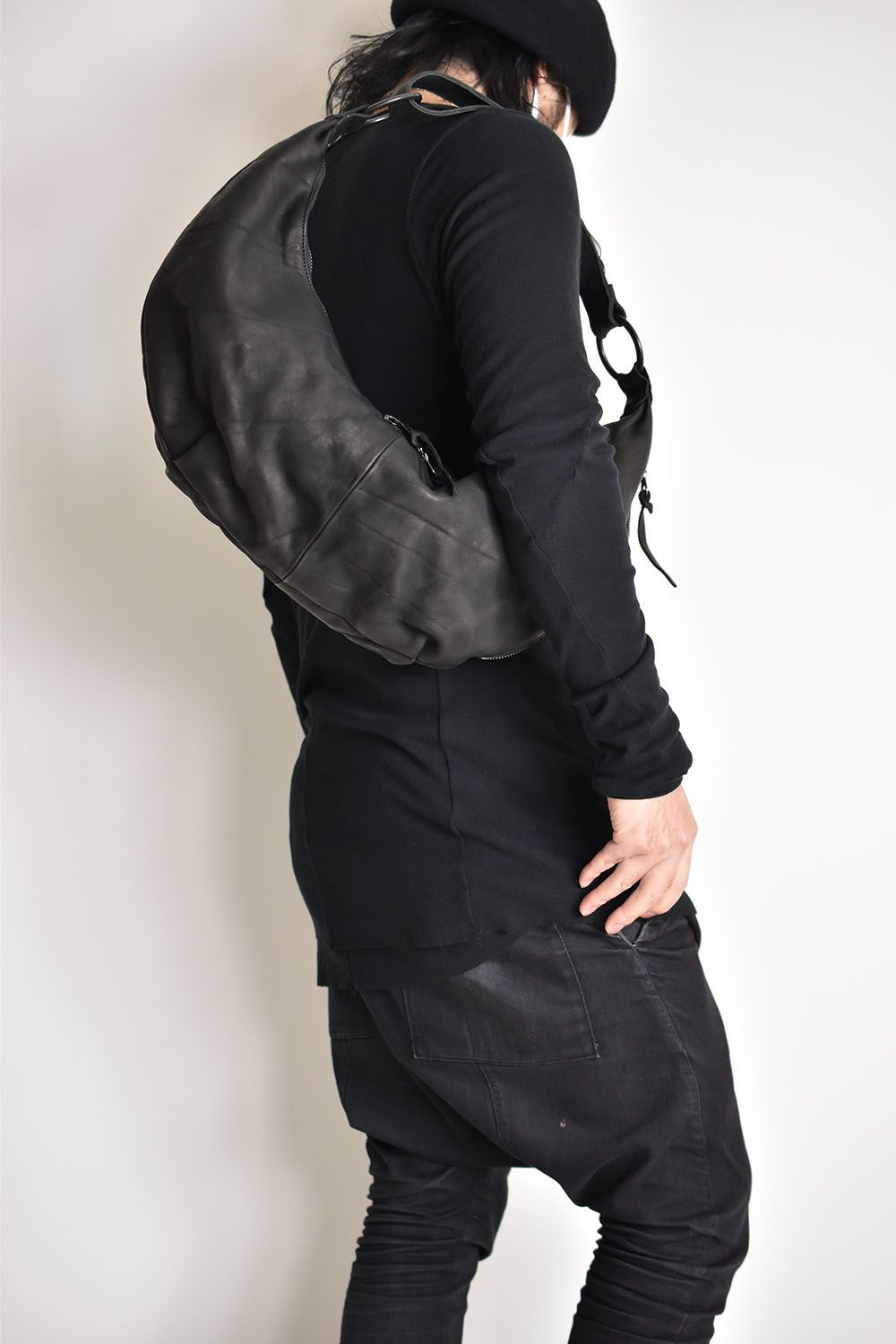 Double Shoulder Garment-Dyed Shoulder Bag"Black"/ダブルショルダーガーメントダイショルダーバッグ"ブラック"
