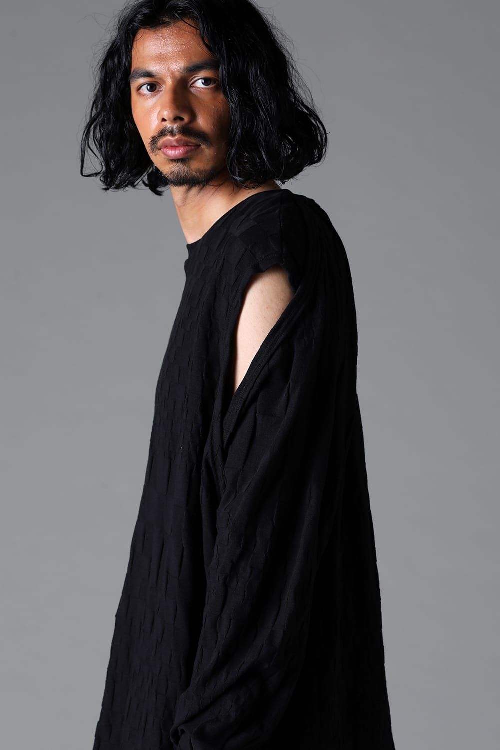 《2026SS先行予約》Gradient Plaid Pattern Shiva Long Sleeve Tee "Black / Cream" / グラデーションチェックパターンシヴァロングスリーブ"ブラック/クリーム"