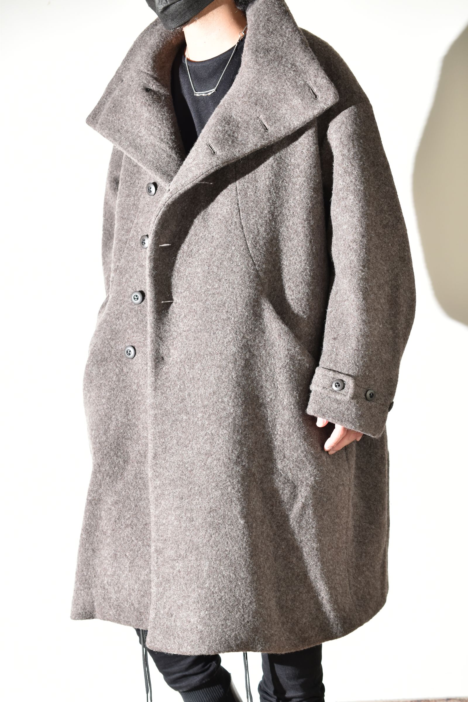 Wool Pile High Neck Coat "GreyBeige" / ウールパイルハイネックコート"グレーベージュ"