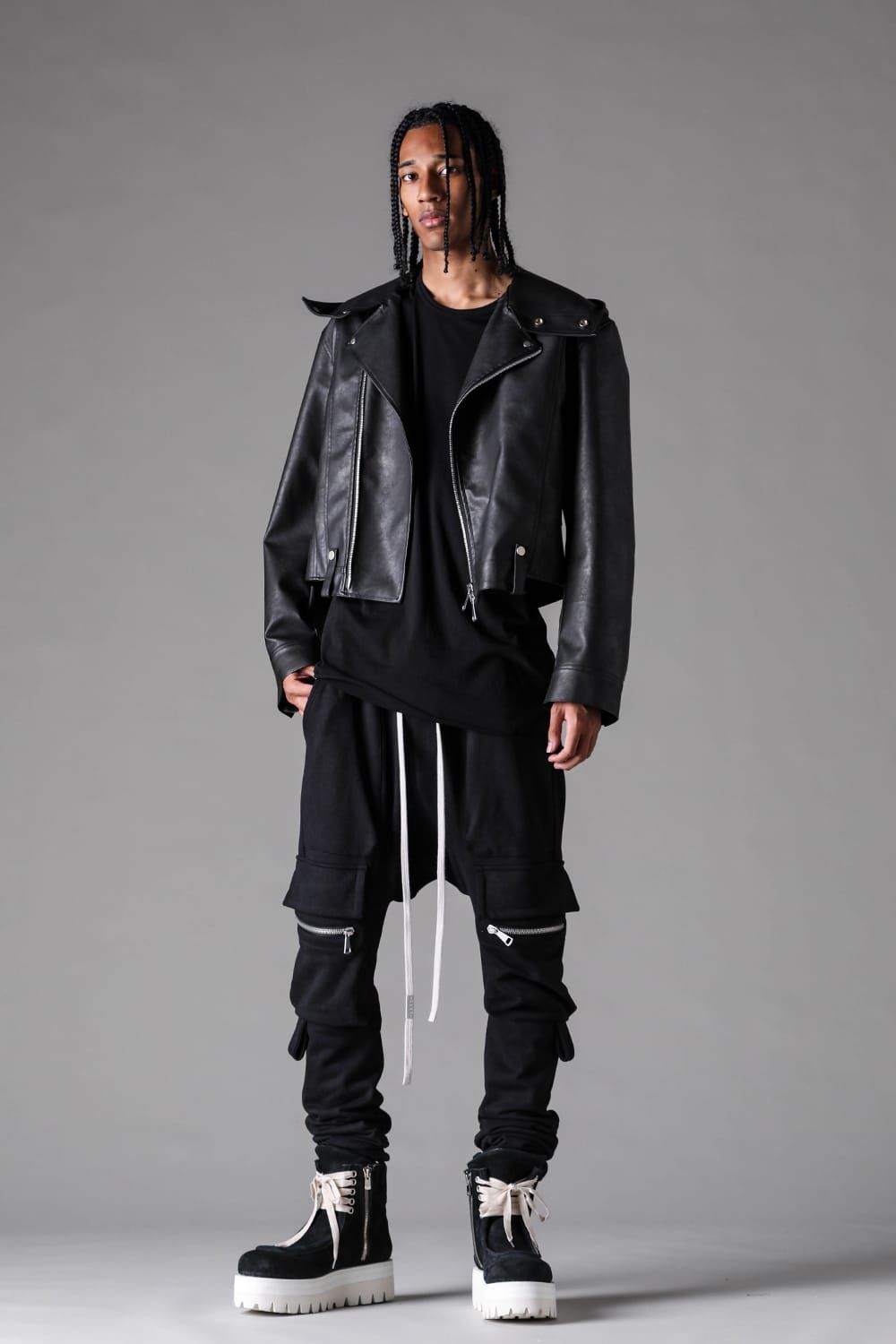 《2027SS先行予約》French Terry Sarrouel Cargo Skinny "Black / Grey / L.Beige"/ フレンチテリー裏毛サルエルカーゴスキニー"ブラック / グレー /ライトベージュ"
